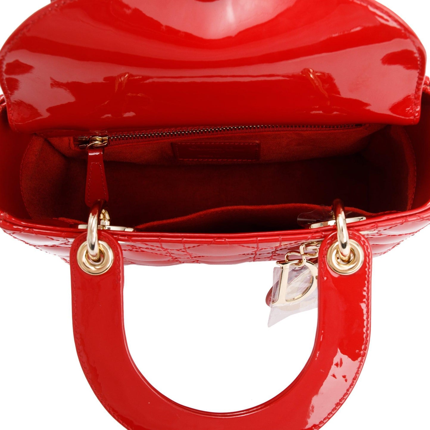 Christian Dior Red Patent Cannage Leather Small Lady Dior Bag