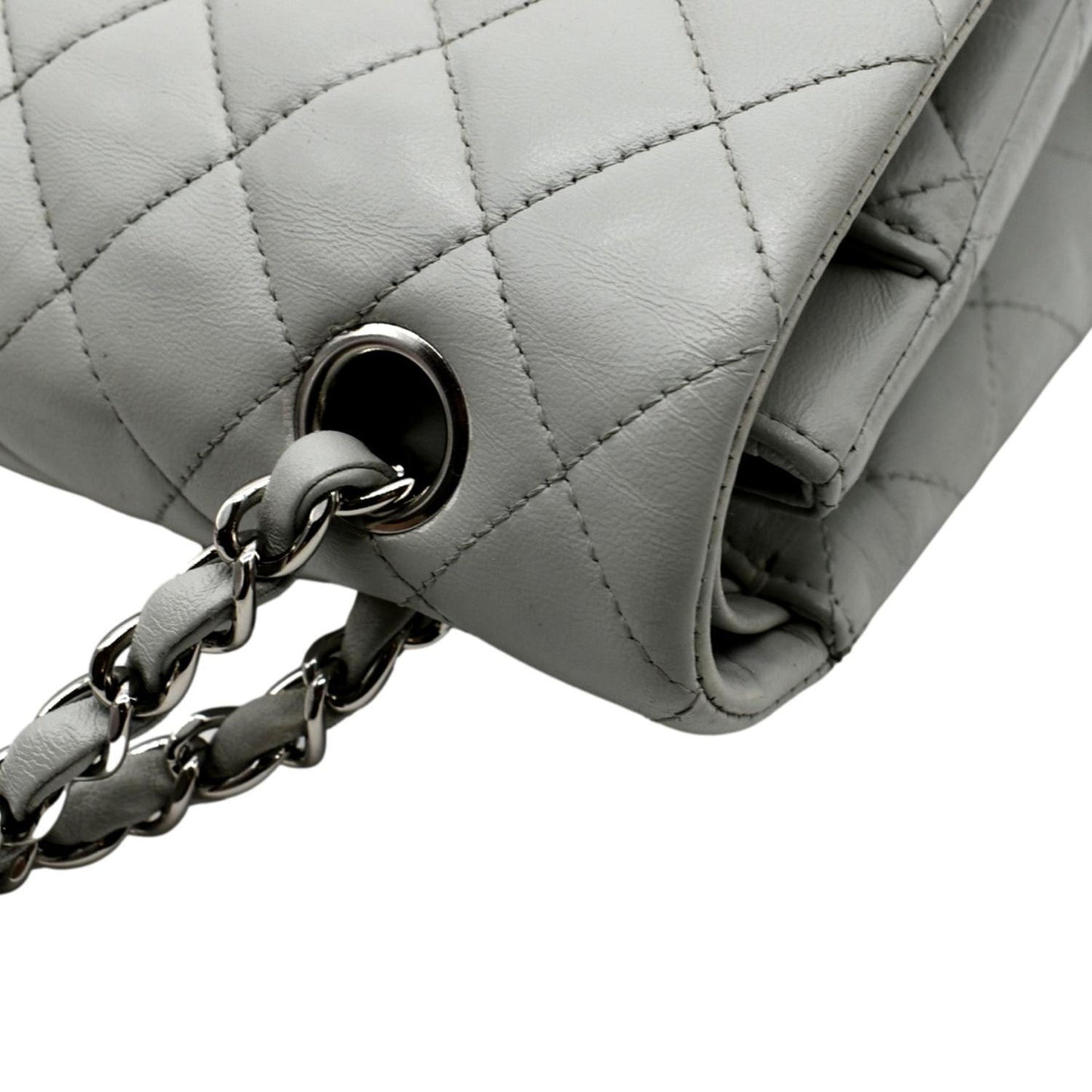 CHANEL Medium Double Flap Calfskin Leather Shoulder Bag Grey