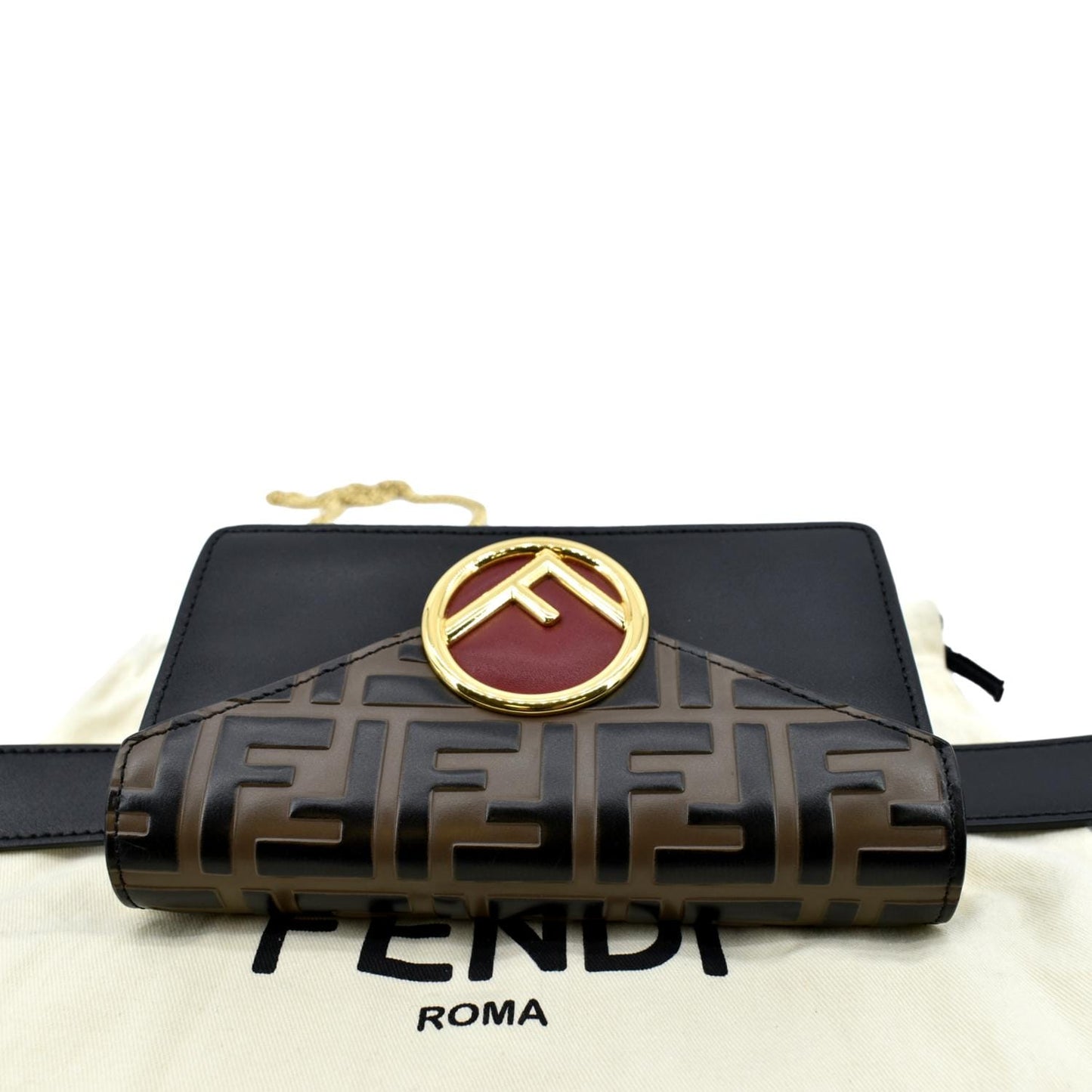 FENDI Liberty F Vitello Leather Crossbody Belt Bag Black