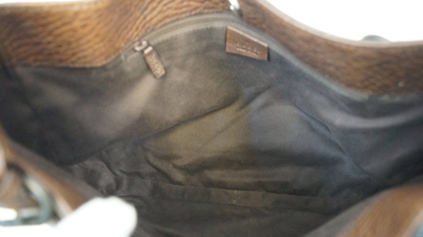 GUCCI GG Pattern Horsebit Dark Brown Shoulder Bag