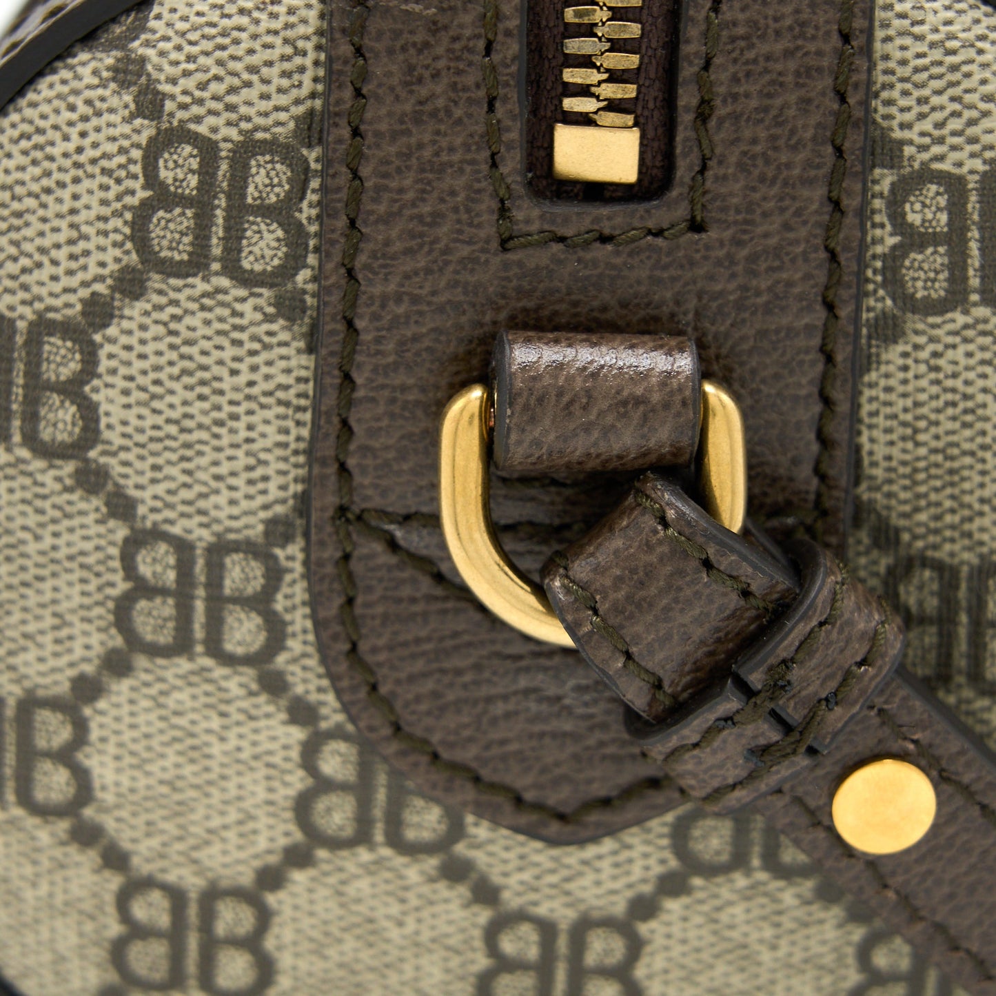 Balenciaga X Gucci Bowling Purse Canvas/Leather Brown Brushed