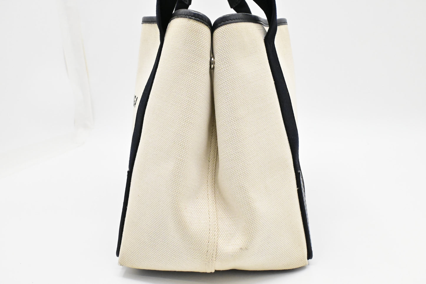 Balenciaga Medium Navy Cabas Tote in Ecru and Black Canvas