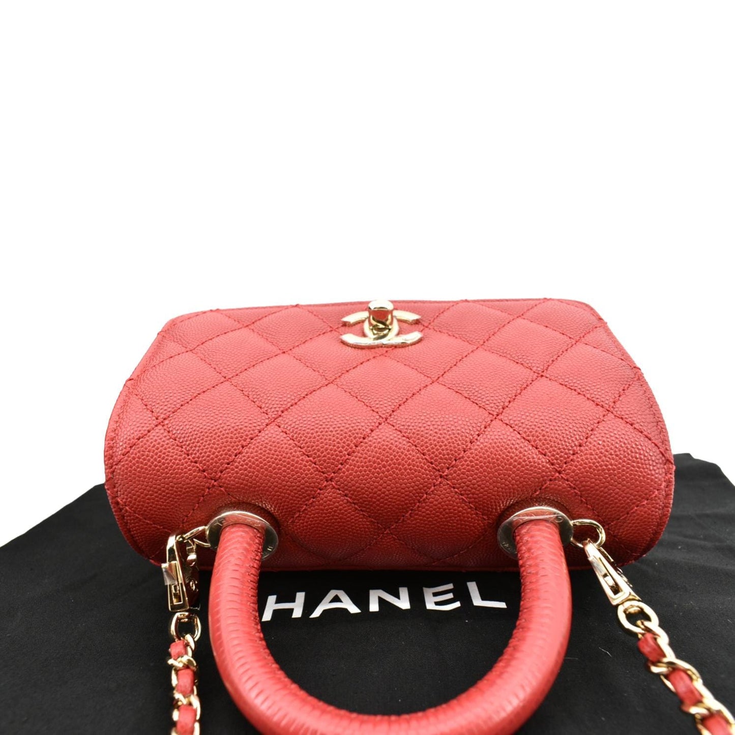 CHANEL Coco Extra Mini Top Handle Caviar Leather Shoulder Bag Red - Hot Deals