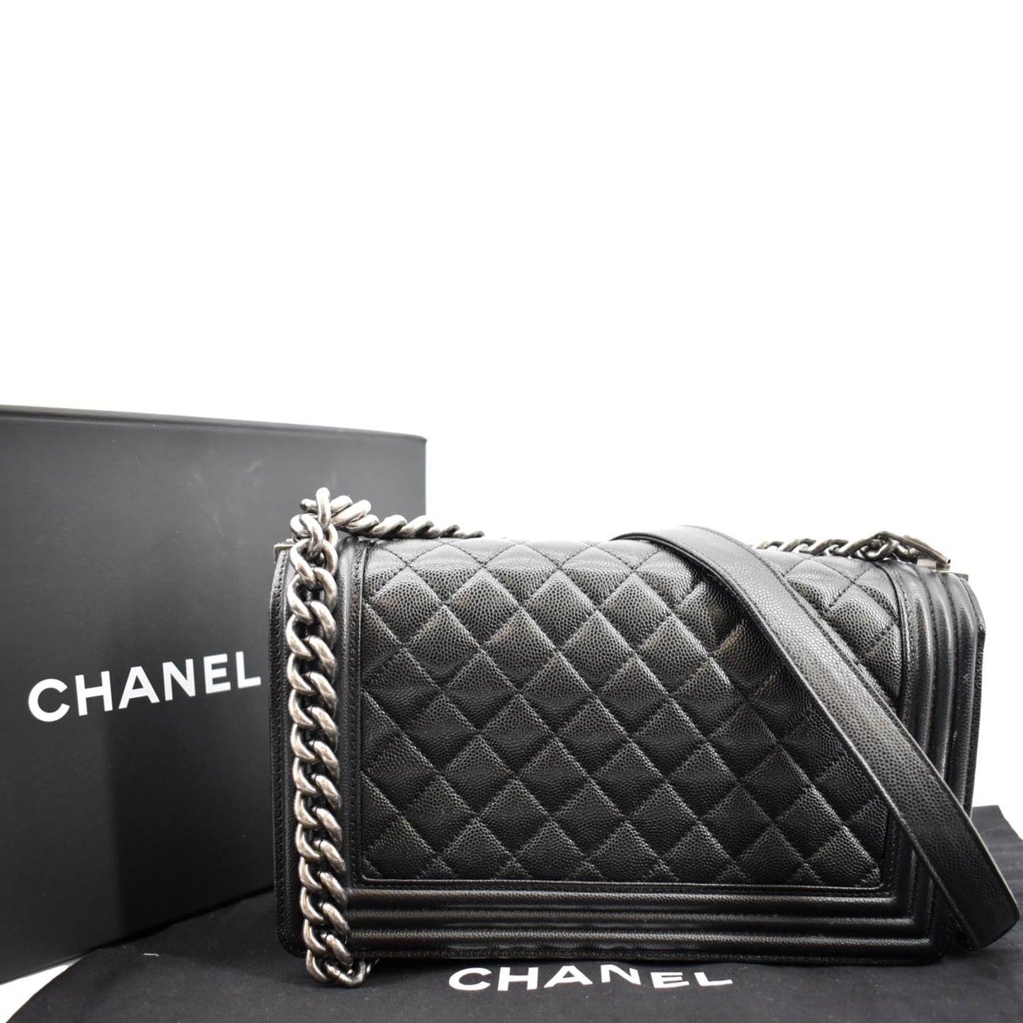 CHANEL Medium Boy Flap Caviar Leather Shoulder Bag Black