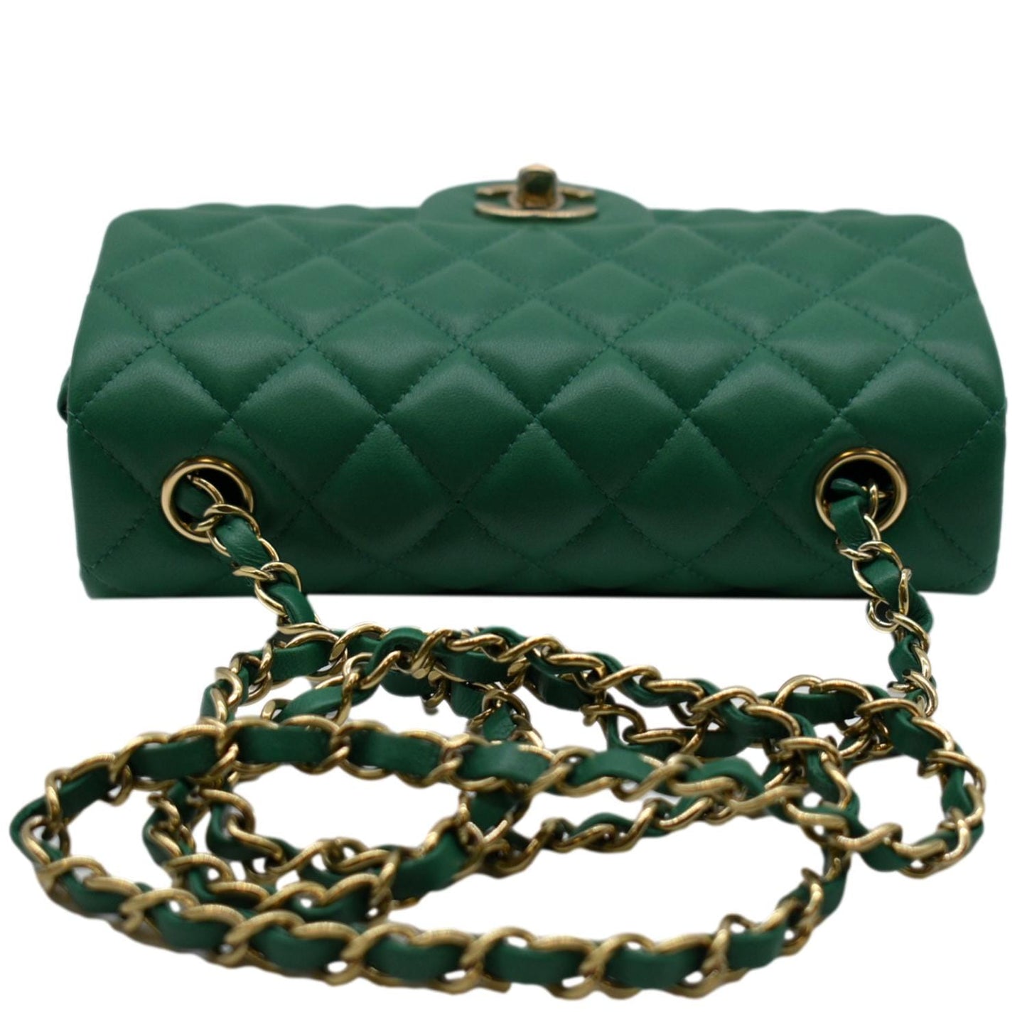CHANEL Mini Rectangular Flap Quilted Leather Crossbody Bag Green