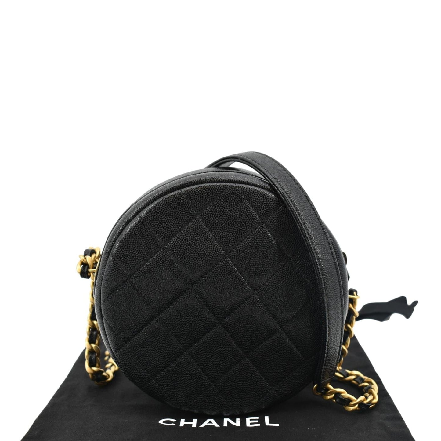 CHANEL Round Quilted Caviar Leather Clutch Crossbody Bag Black