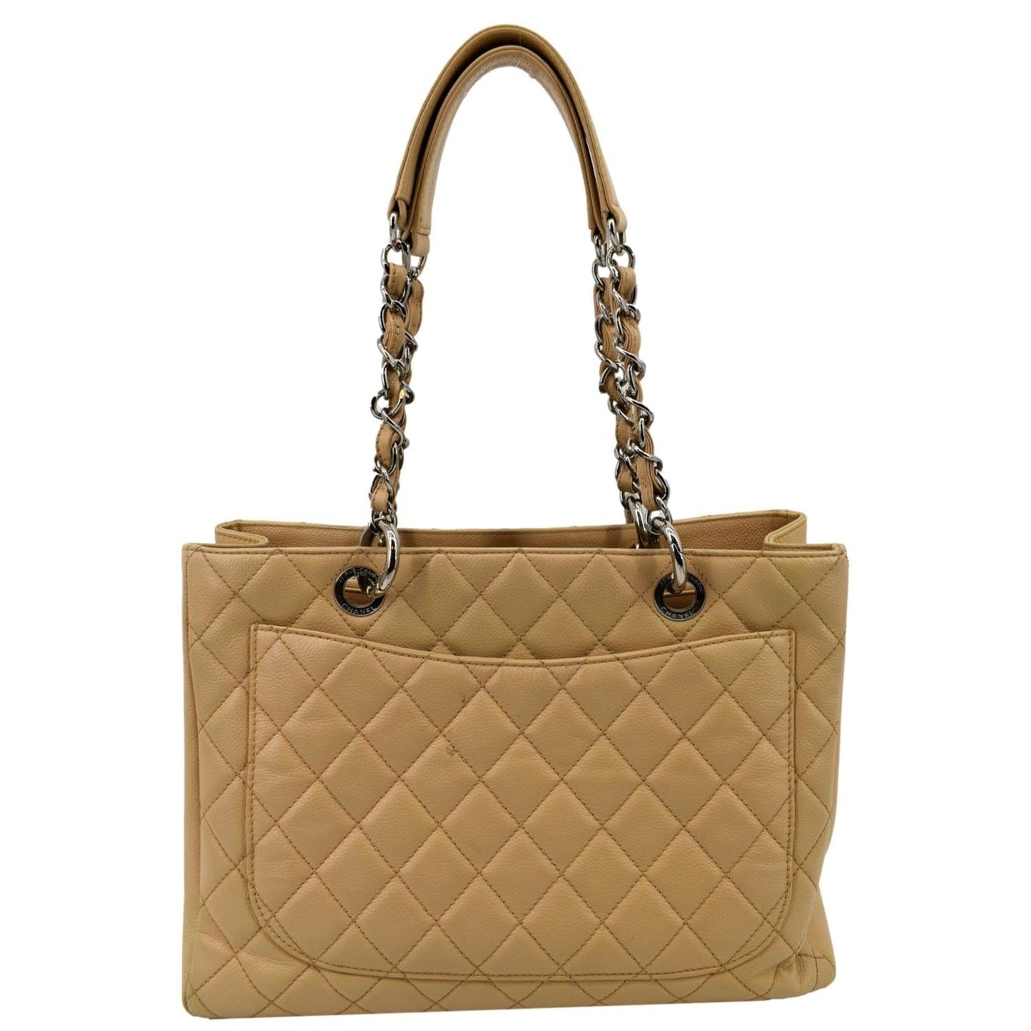 CHANEL Grand Shopping Caviar Leather GST Tote Bag Beige
