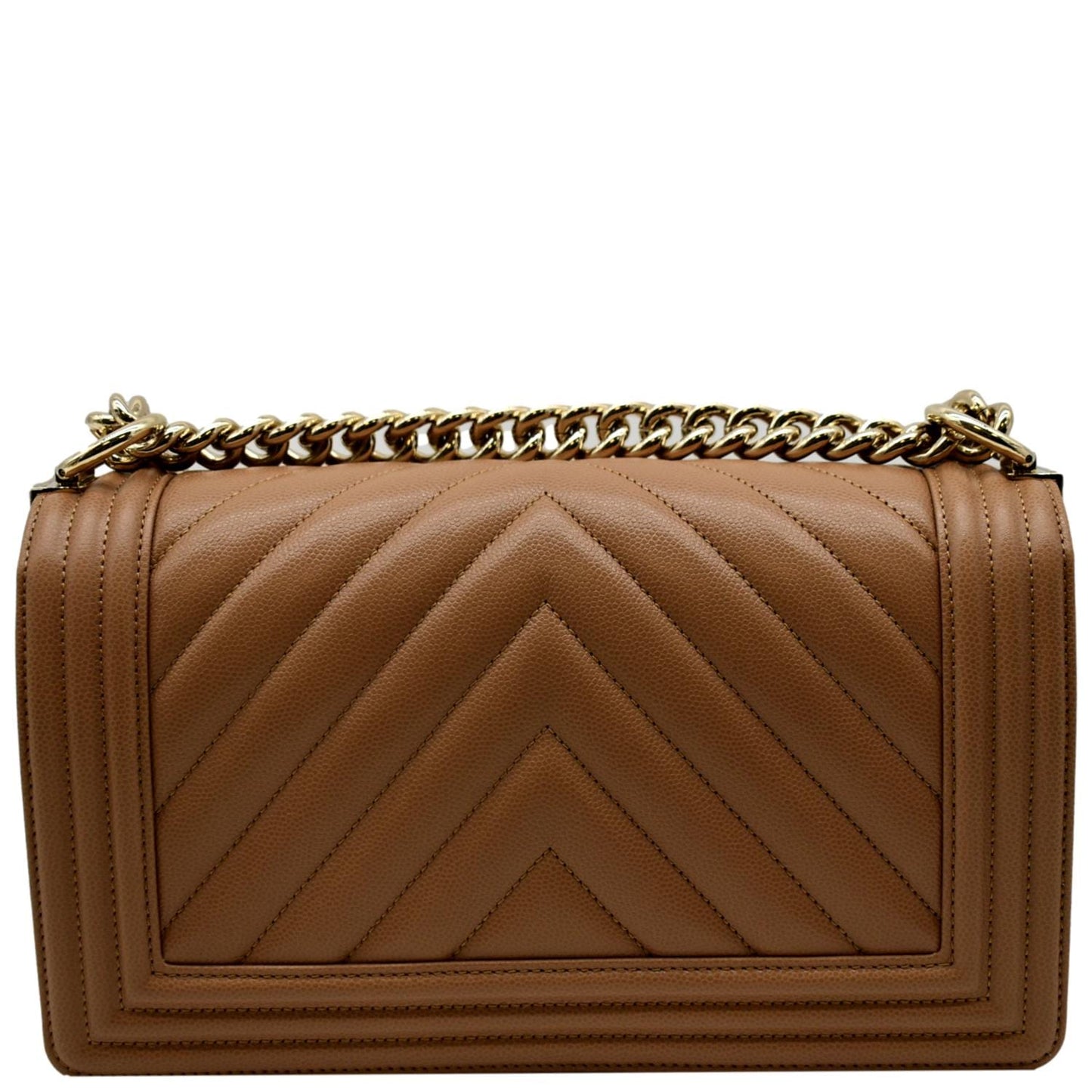 CHANEL Medium Boy Flap Chevron Caviar Leather Crossbody Bag Beige