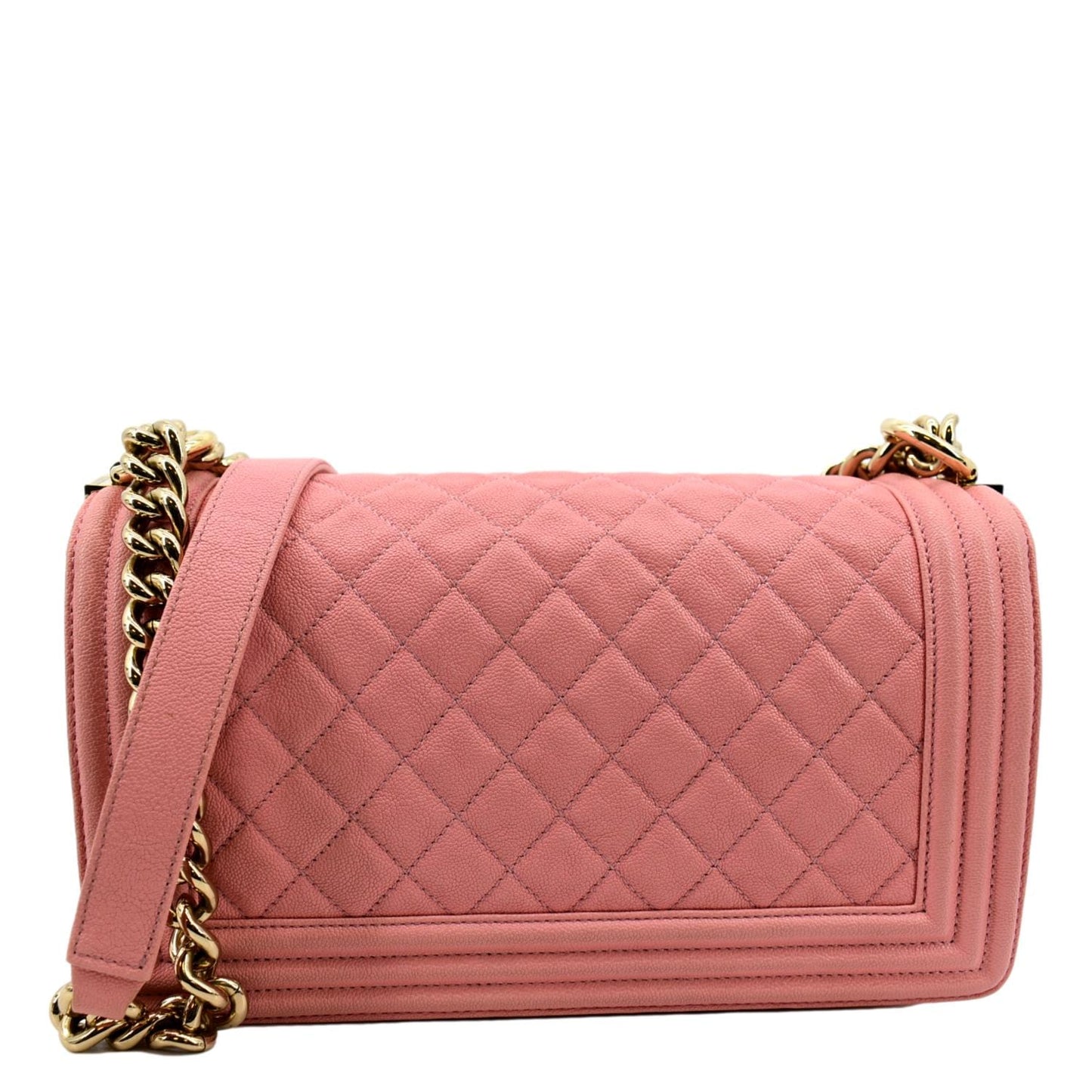CHANEL Medium Boy Flap Caviar Leather Crossbody Bag Pink