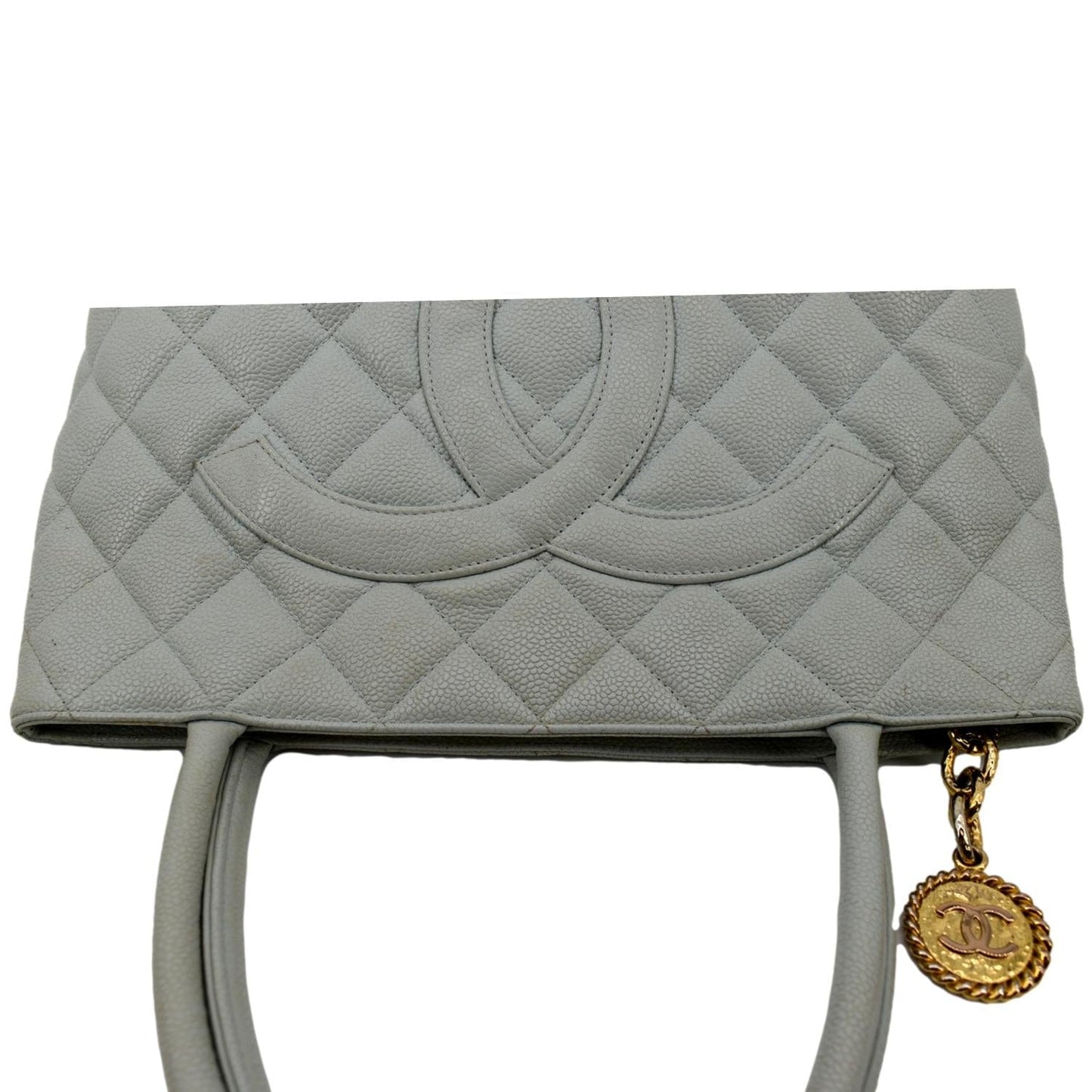 CHANEL Medallion Quilted Caviar Leather Tote Bag White