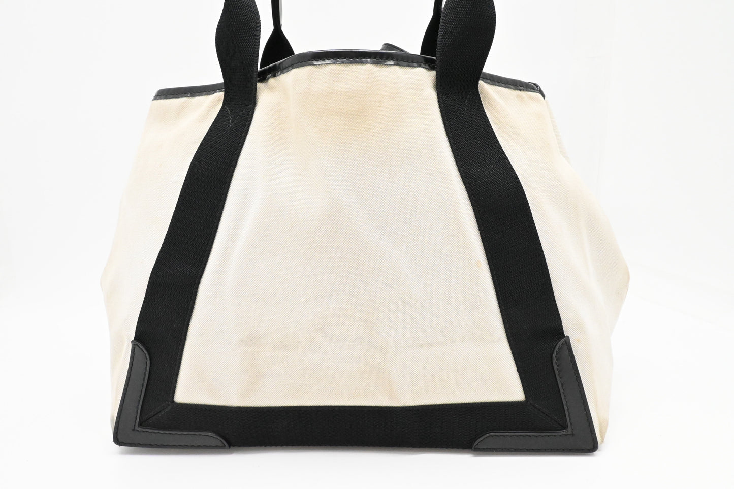 Balenciaga Large Navy Cabas Tote in Ecru Canvas