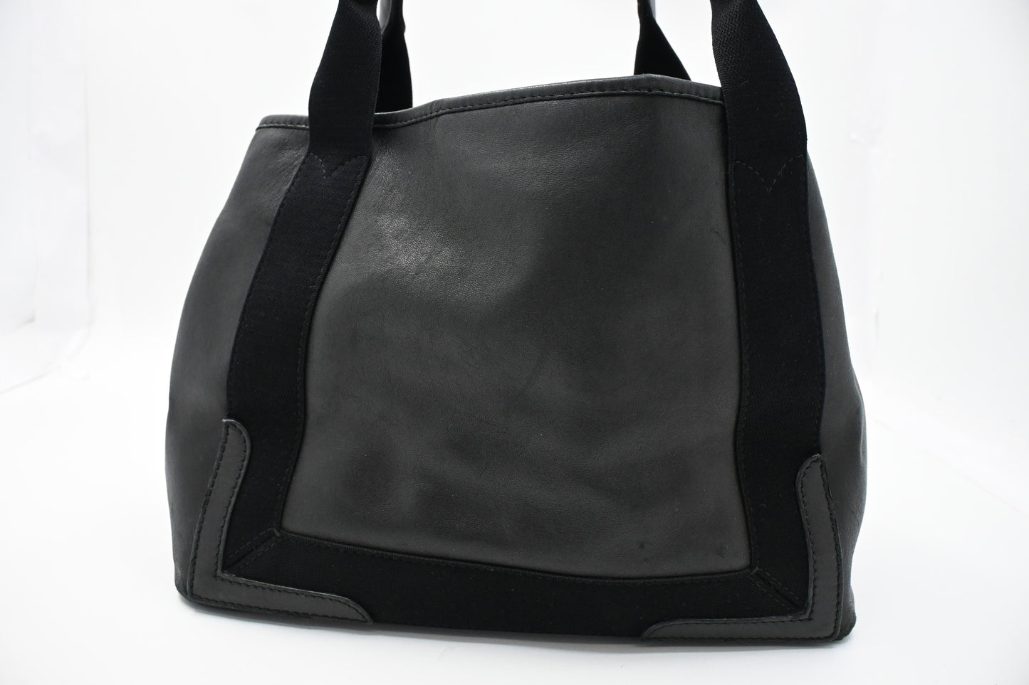 Balenciaga Navy Cabas Small Tote in Black Leather and Canvas