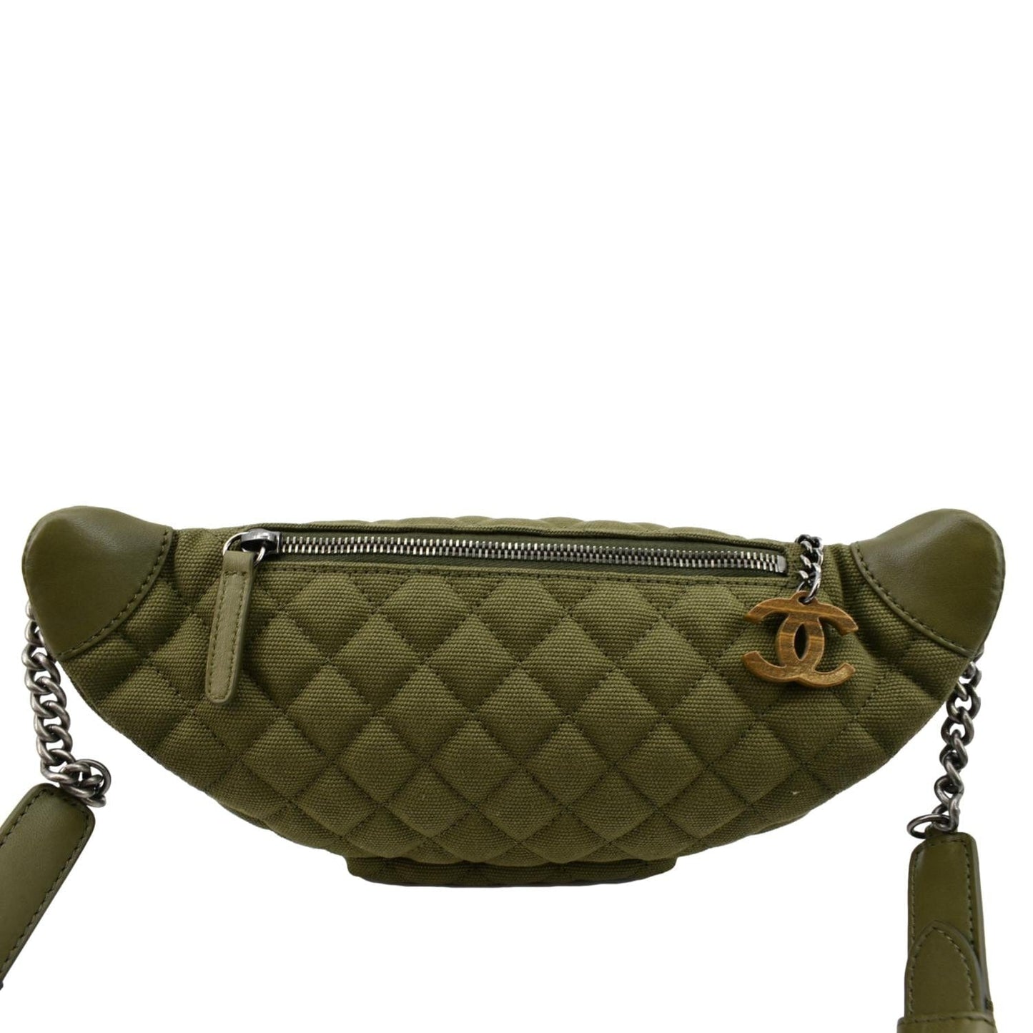 CHANEL Coco Cuba Charms Canvas Lambskin Leather Waist Bag Khaki