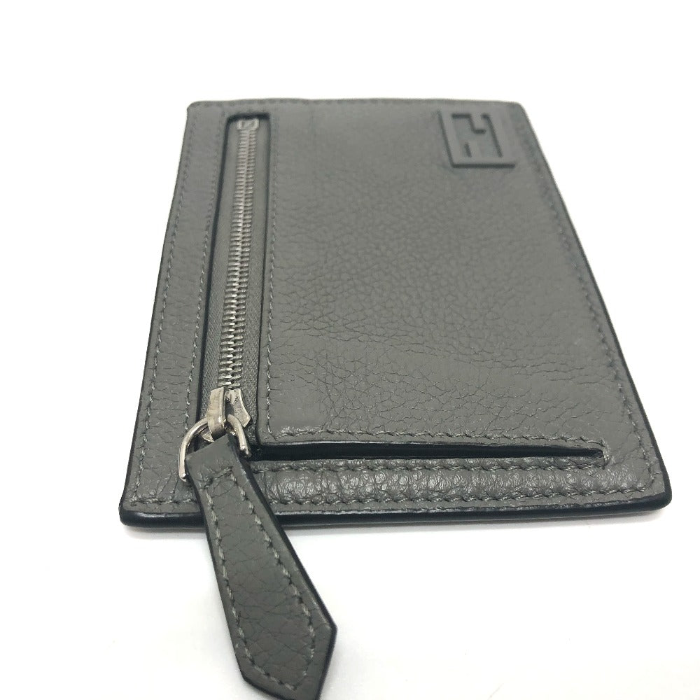 FENDI Card Case 7M0310 leather gray FF Baguette mens