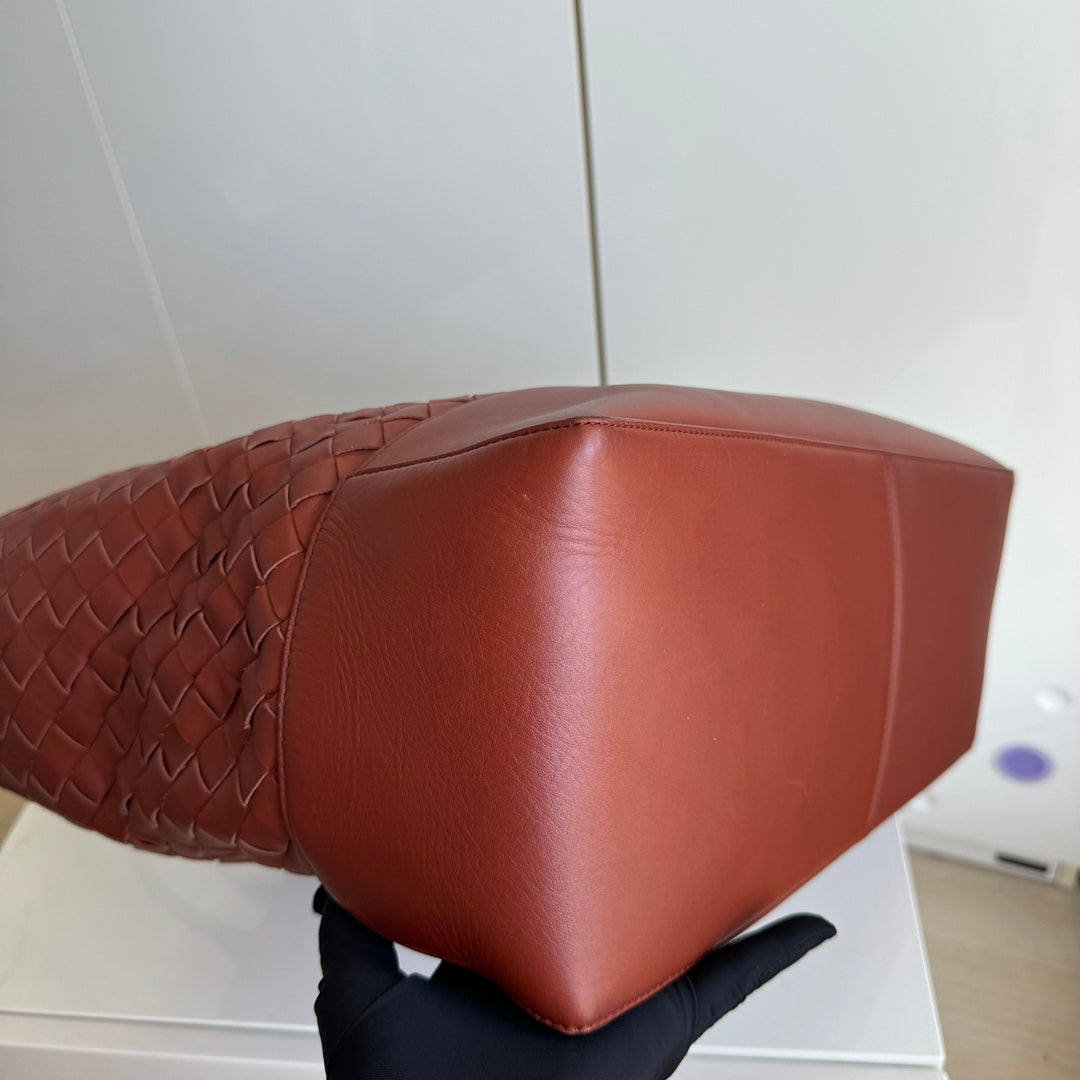 Bottega Veneta Cabat Large Intreccio Leather Tote Bag Burgundy Brick Red