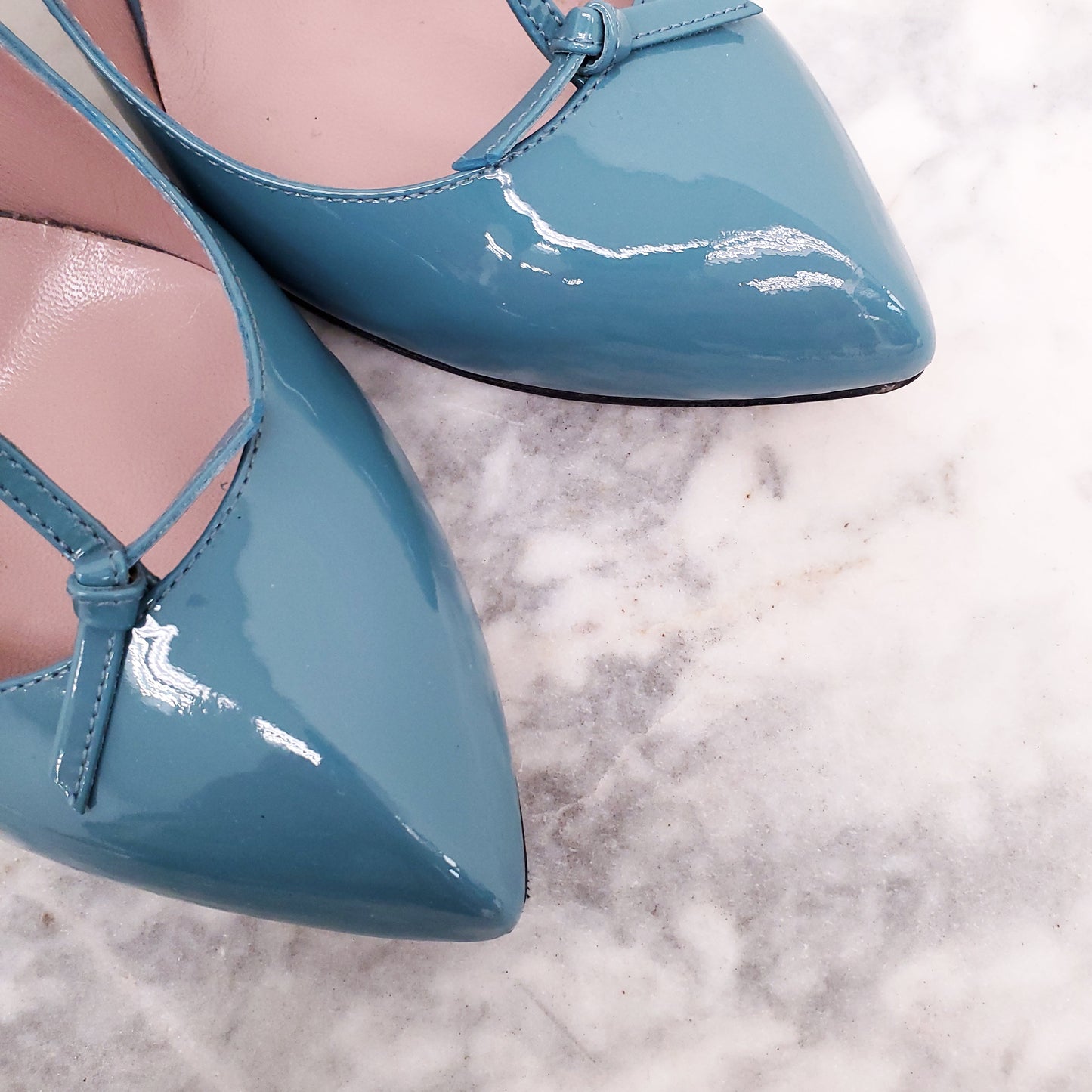 GUCCI PATENT TURQUOISE HEELS WITH BOW - SIZE 41.5