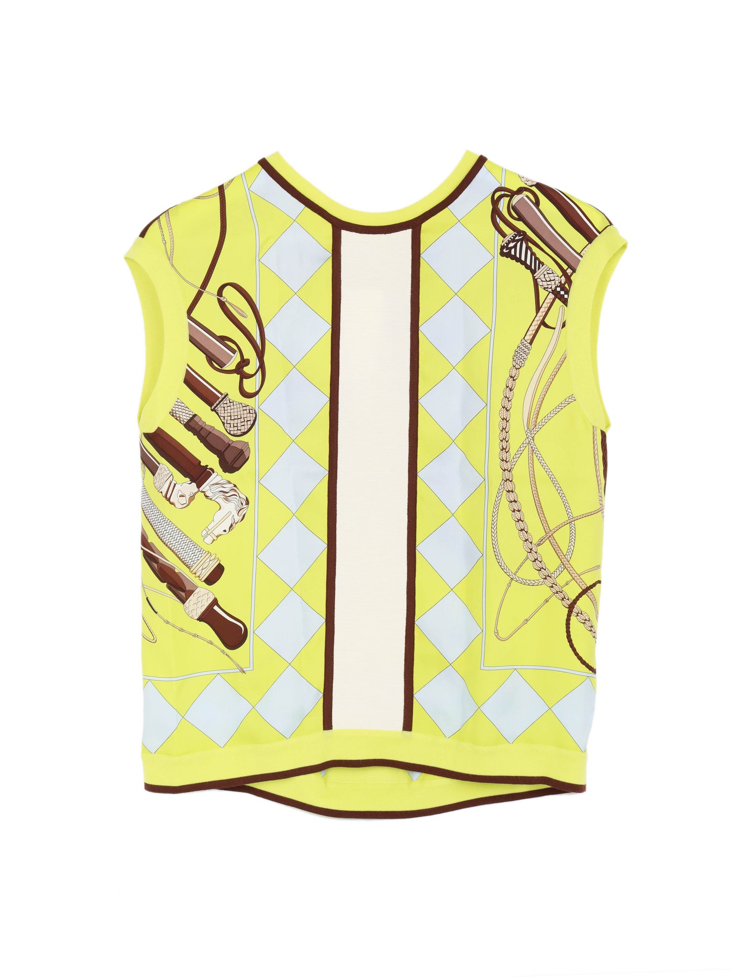 Hermes Yellow/Blue Equestrian Silk & Knit Vest Top 36