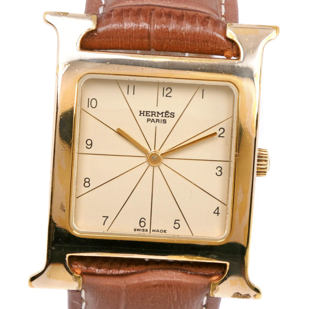HERMES Watches Quartz RS1.501 Stainless Steel, Plated Gold, Leather Brown Ramsus H watch gold dial mens d