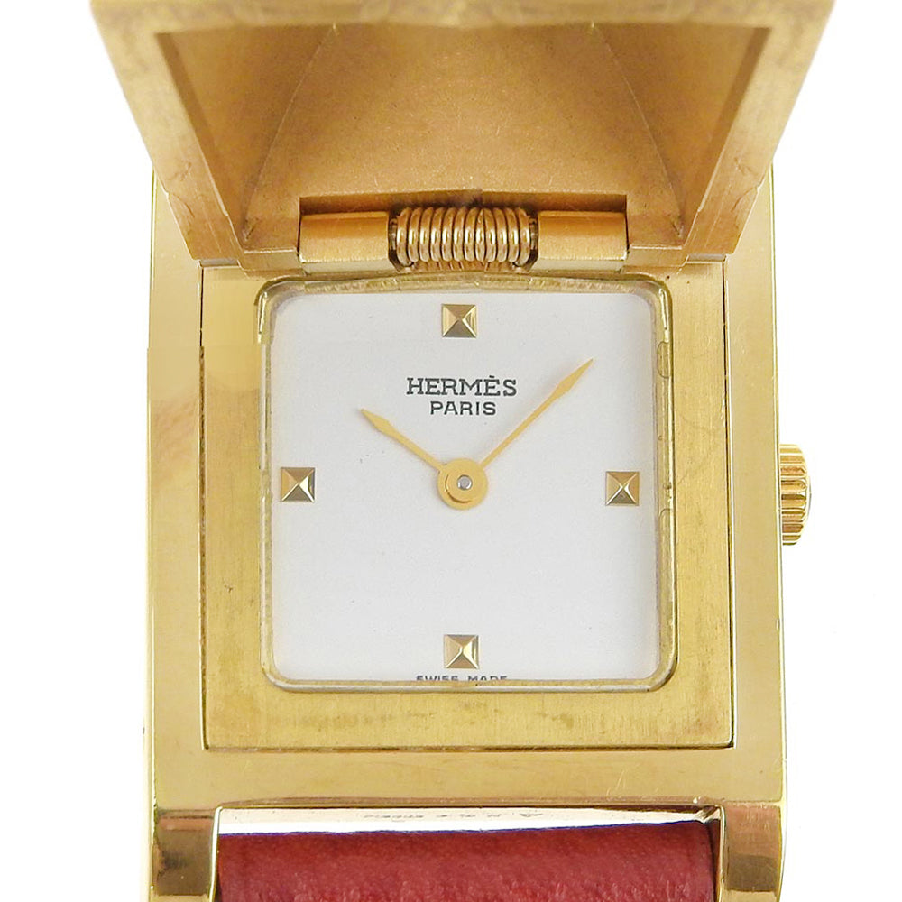 HERMES Watches Quartz ME1.201 Plated Gold , Leather wine-red Medor White dial Women d
