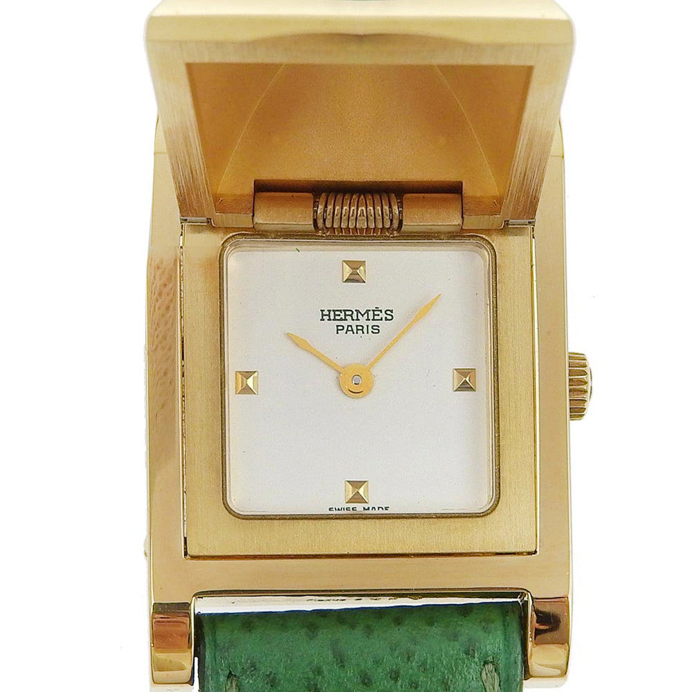 HERMES Watches Quartz ME1.201 Plated Gold , Leather gold Medor White dial Women d