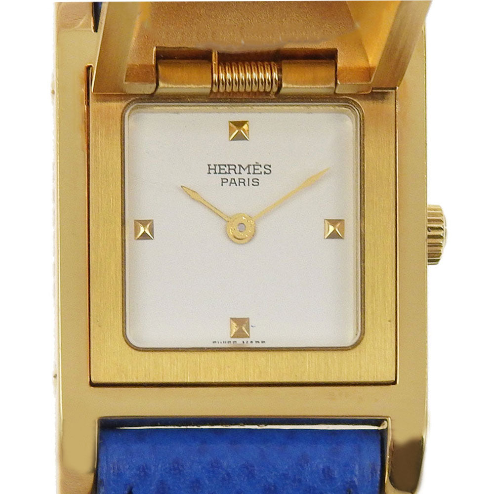 HERMES Watches Quartz Plated Gold, embossed leather gold Medor White dial