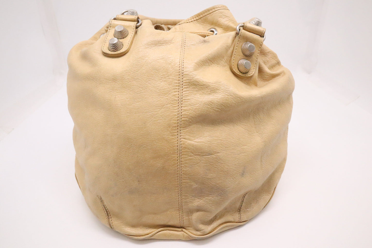 Balenciaga Pompon Shoulder Bag in Beige Leather