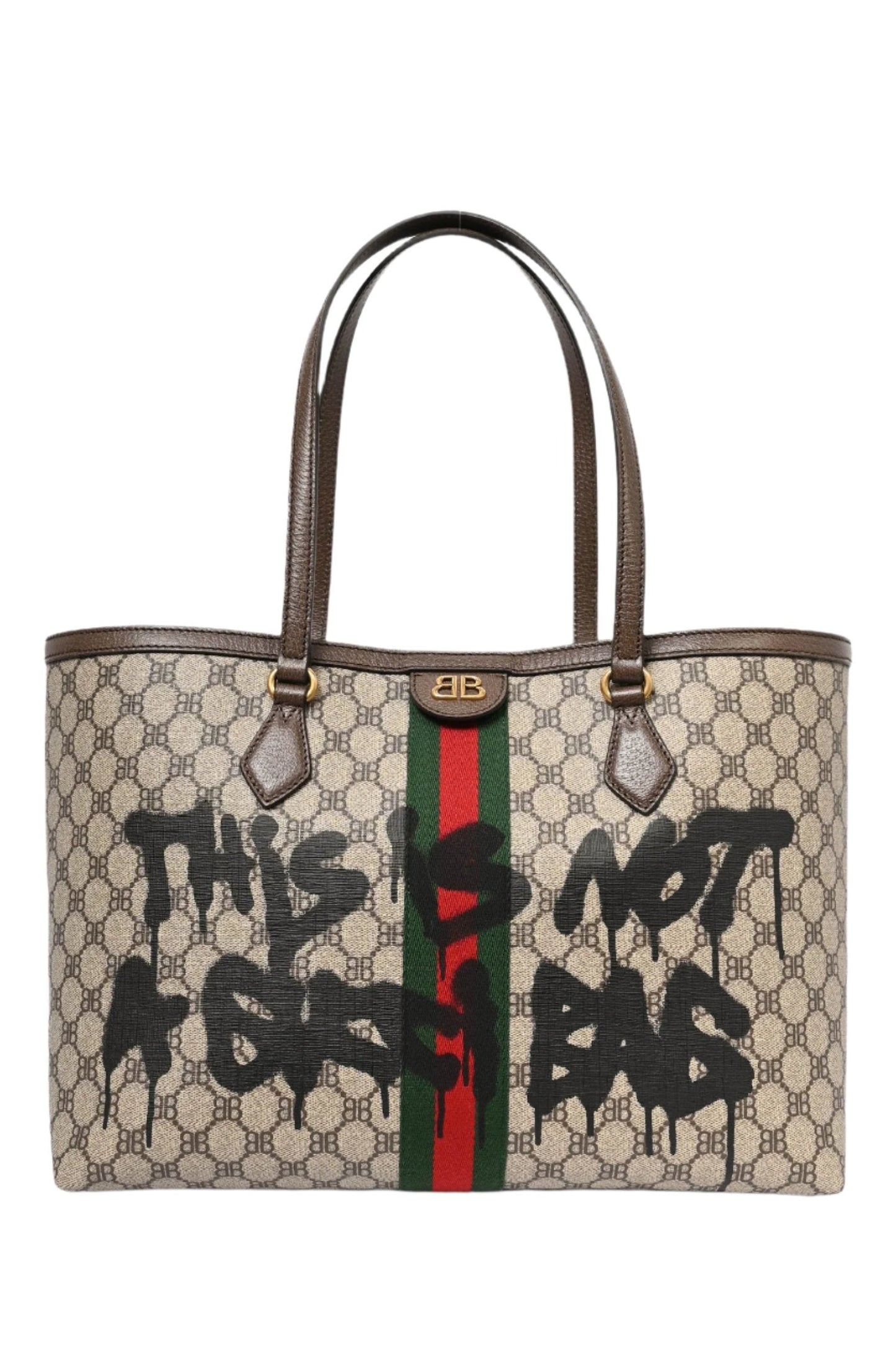 Gucci X Balenciaga Brown BB Supreme Ophidia Printed Shopping Tote