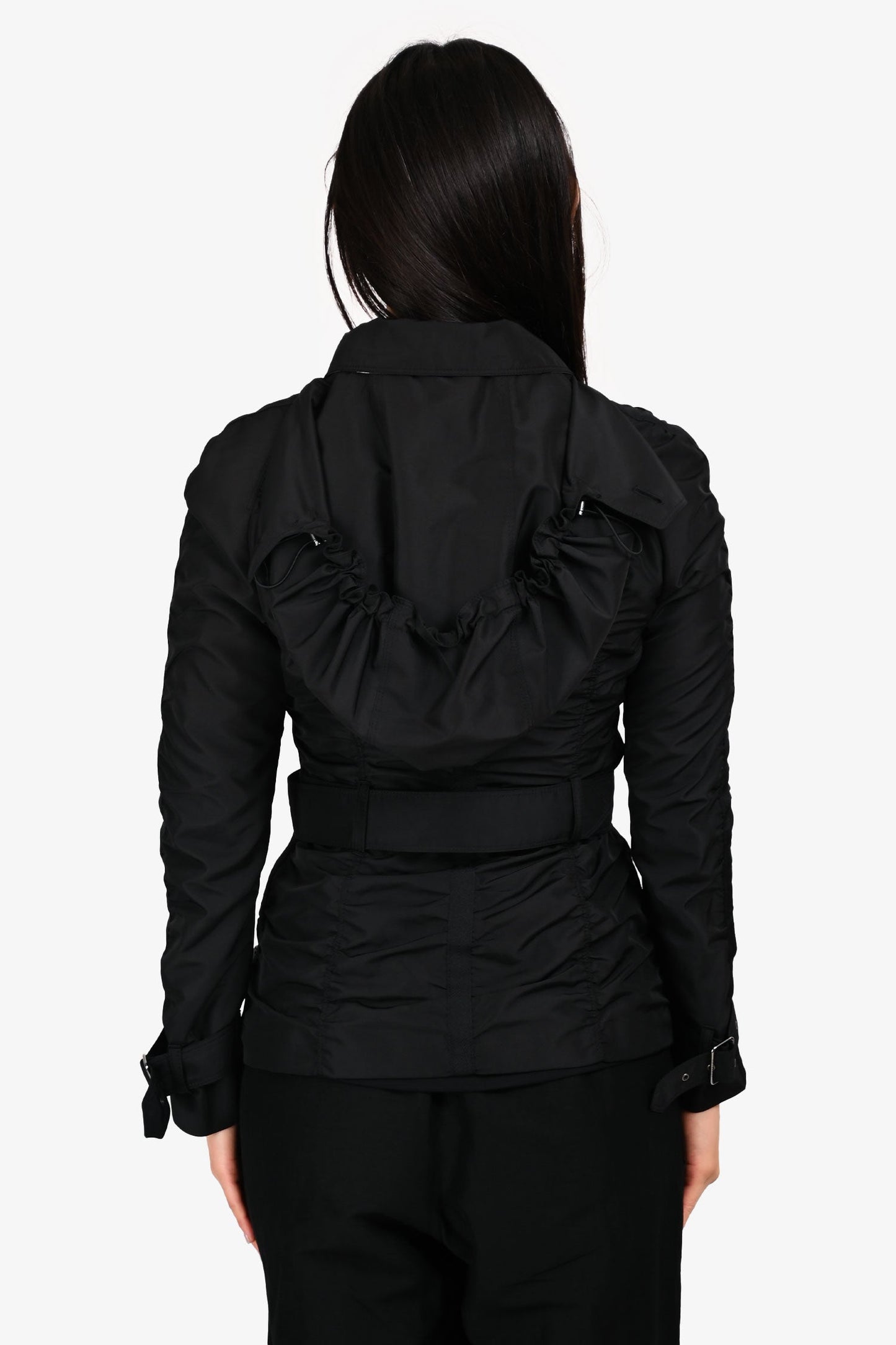 Burberry London Black Ruched Hooded Jacket Size 2 US