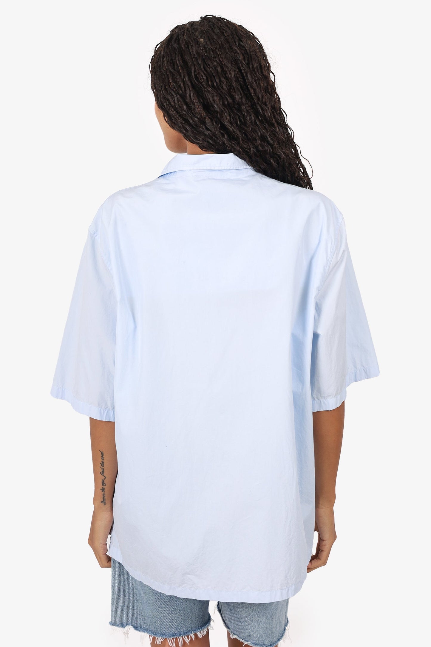 Burberry Baby Blue Logo Embroidered Short Sleeve Shirt Size M