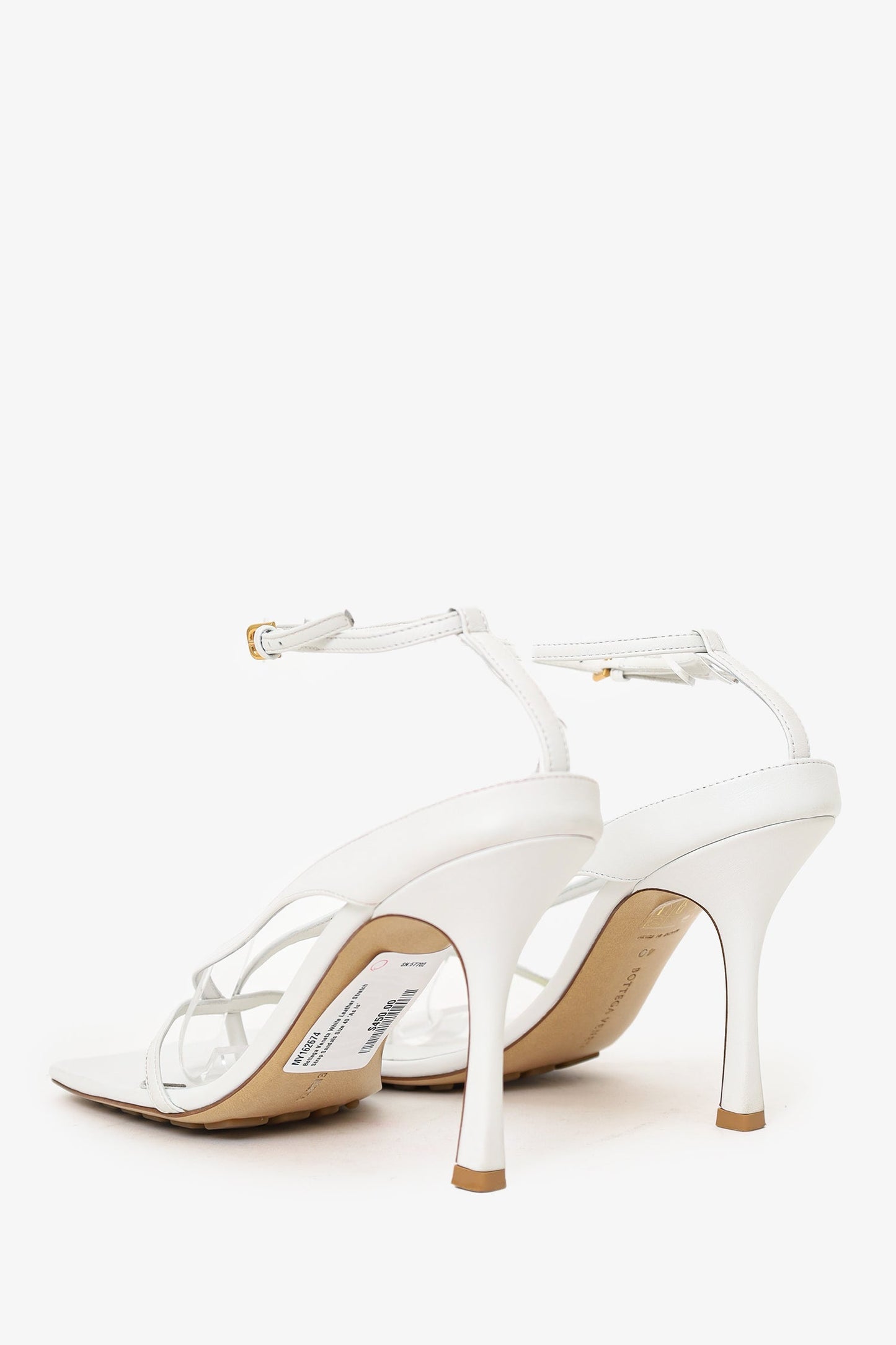 Bottega Veneta White Leather Stretch Strap Sandals Size 40