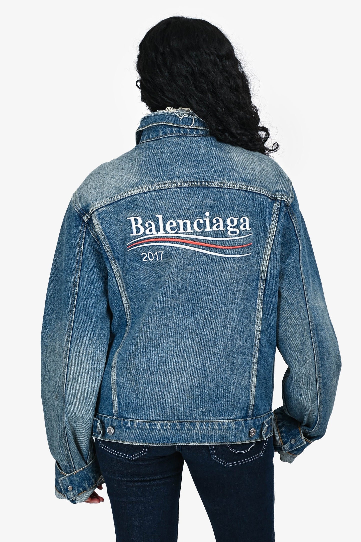 Balenciaga 2017 Denim Blue Campaign Logo Jacket Size 48