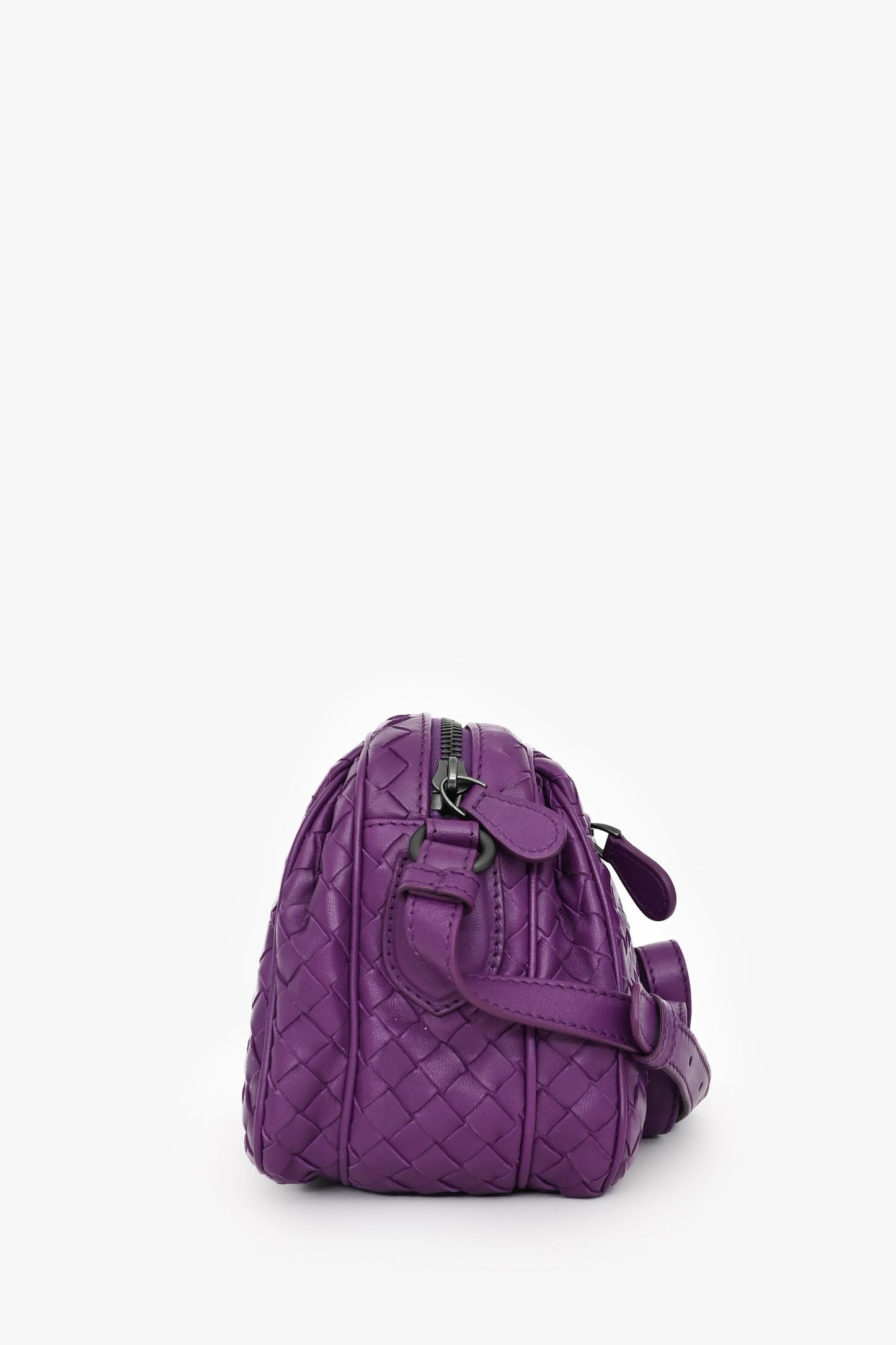 Bottega Veneta Purple Intrecciato Leather Camera Crossbody Bag