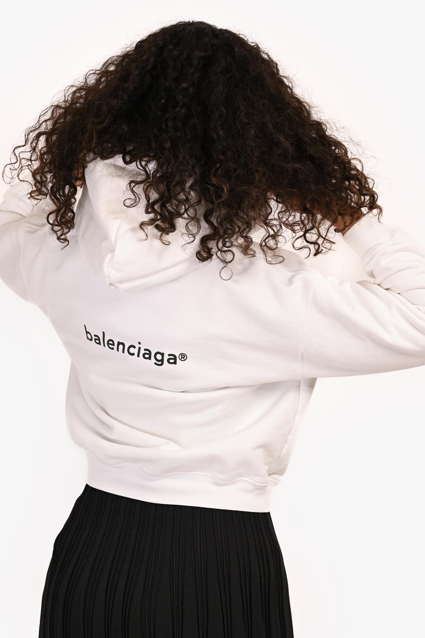 Balenciaga White Logo Print Cropped Zip Up Hoodie Size L