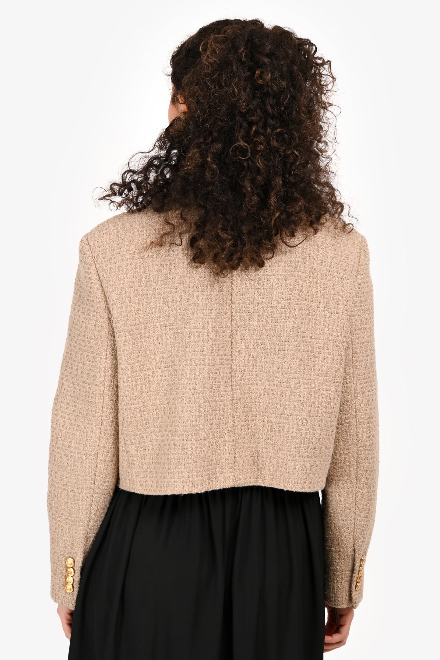 Celine Beige Wool Tweed Gold Buttoned Jacket Size 40