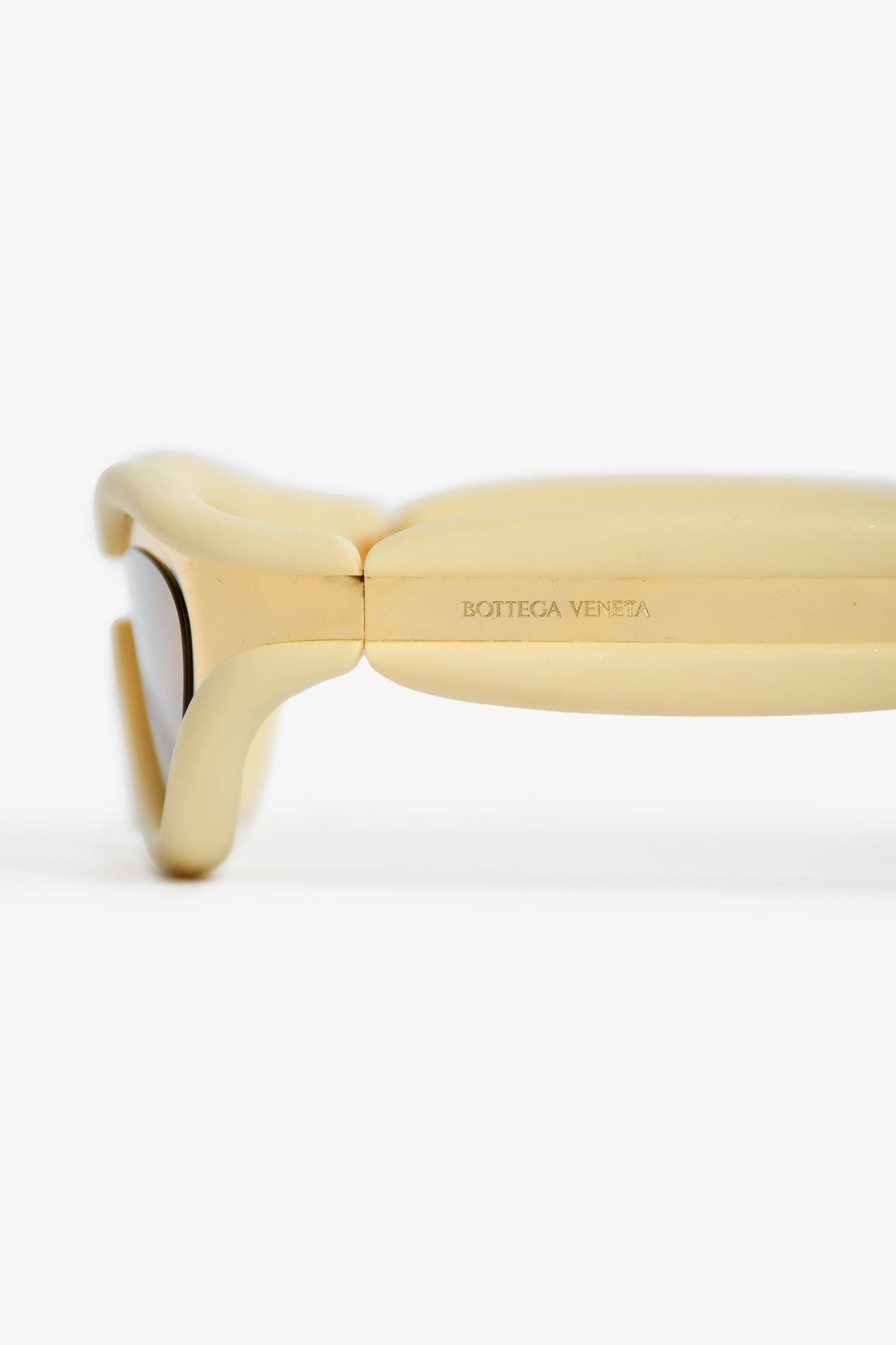 Bottega Veneta Gold Tone/Cream Rubber Oval Sunglasses