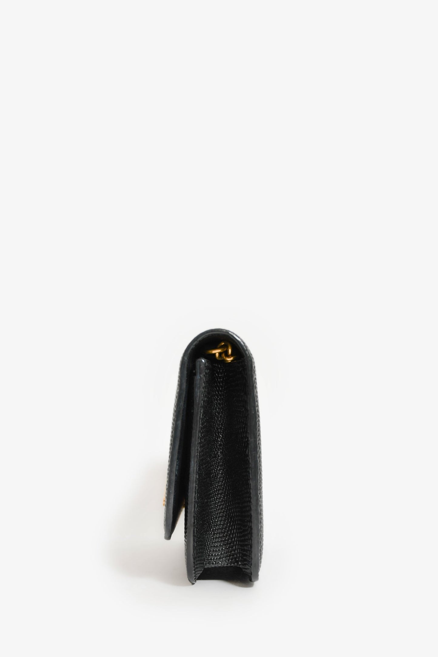 Balenciaga Black Lizard Embossed B. Logo Wallet On Chain Crossbody