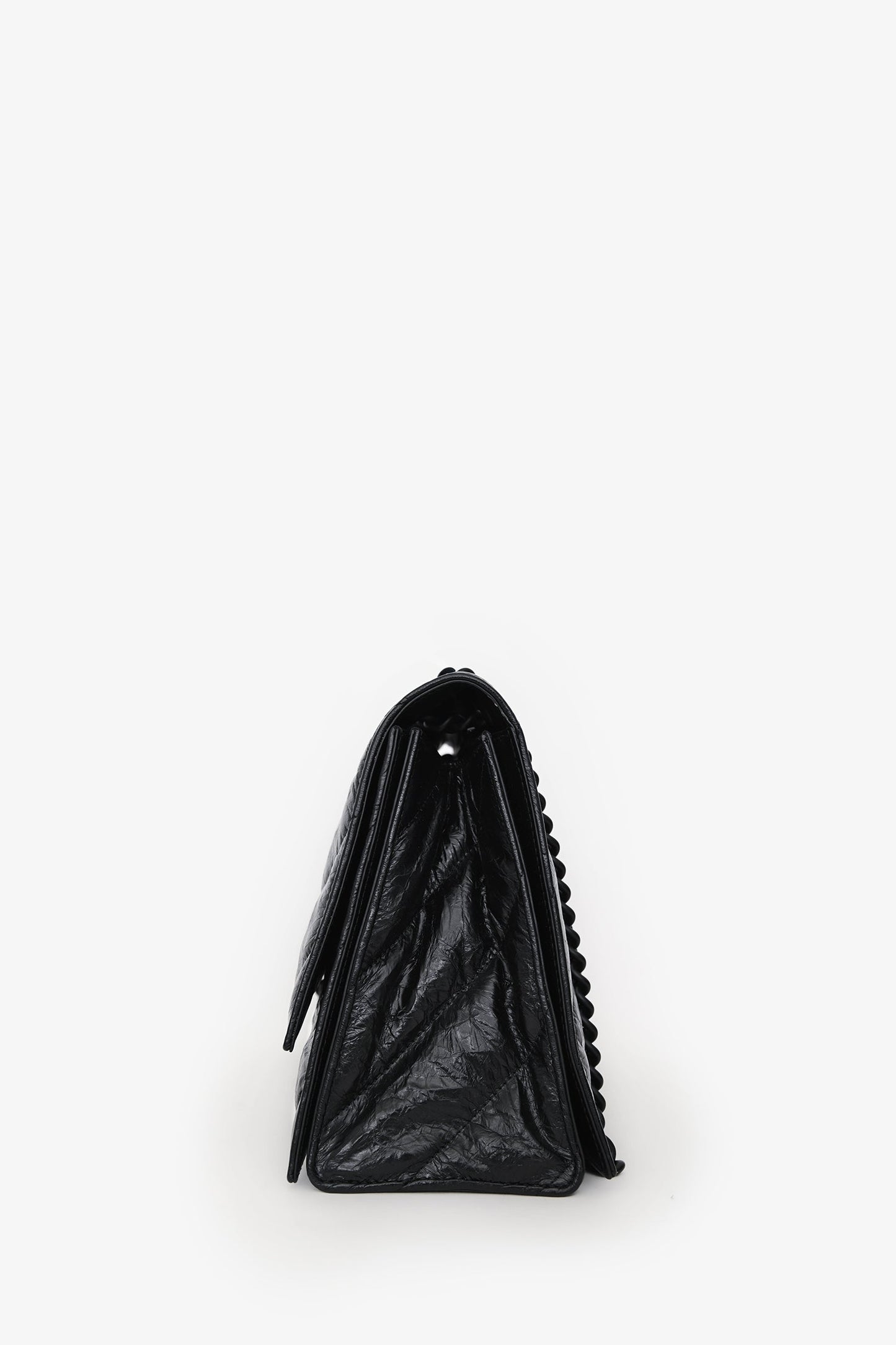 Balenciaga Black Crackled Leather Medium Crush Shoulder Chain Bag