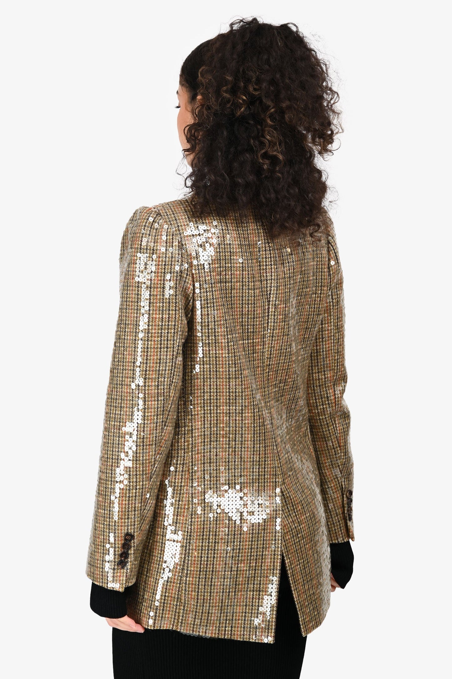Celine Green Wool Sequin Houndstooth Blazer Size 38