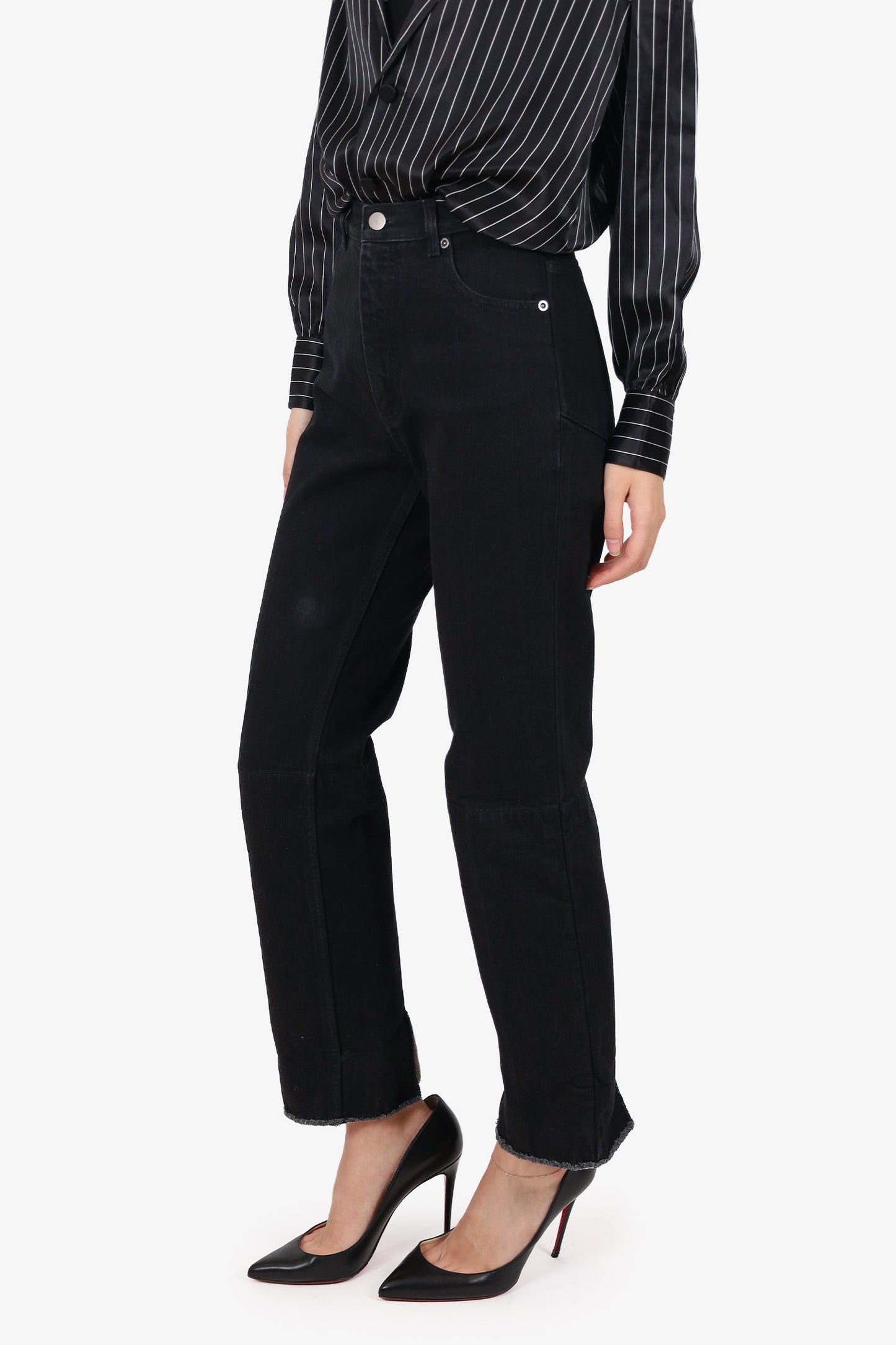 Celine Black Denim High Waisted Turn Up Hem Jeans Size 34