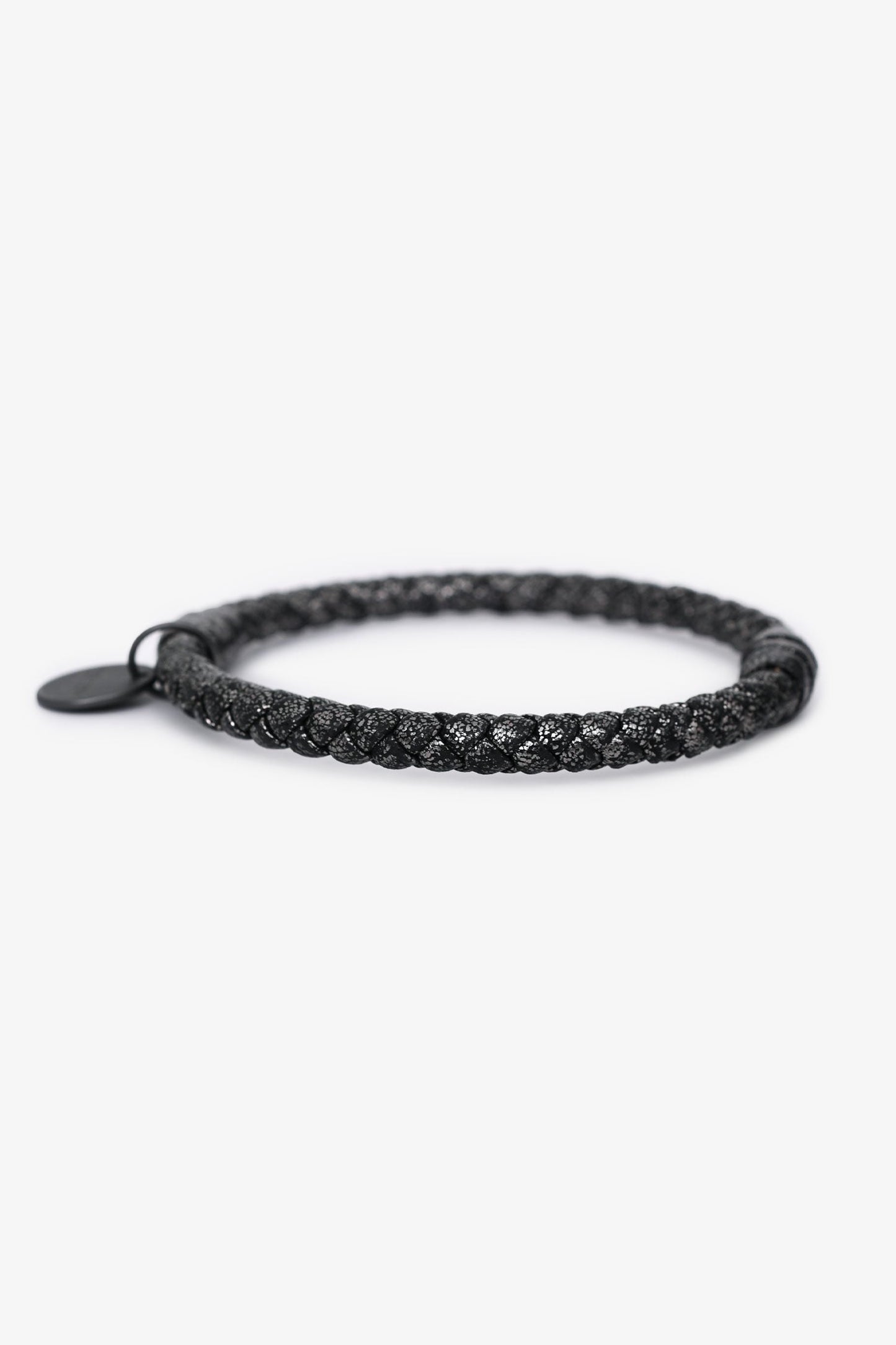 Bottega Veneta Dark Grey Metallic Leather Intrecciato Bracelet