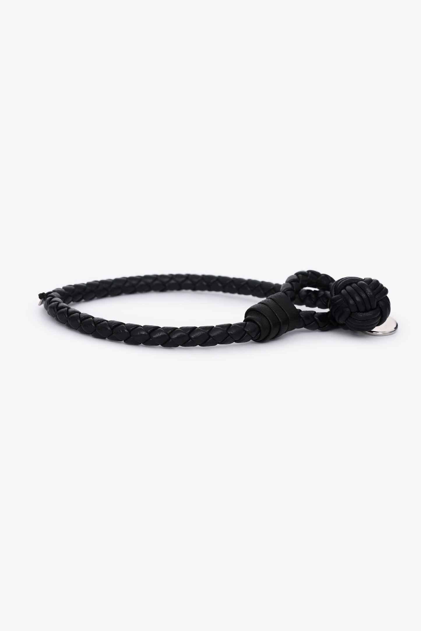 Bottega Veneta Black Leather Intrecciato Knot Bracelet