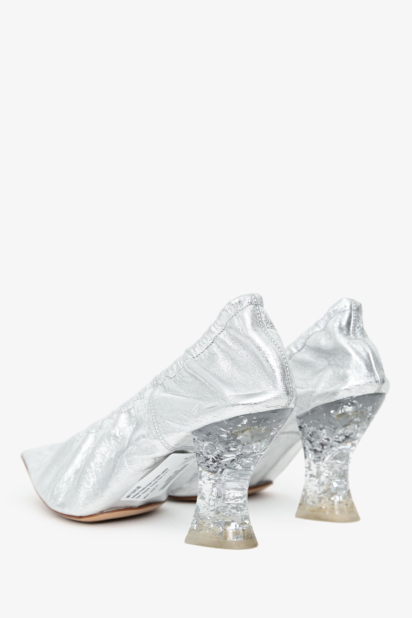 Bottega Veneta Silver Crinkled Leather Clear 'Almond' Pointed Heel Size 38.5