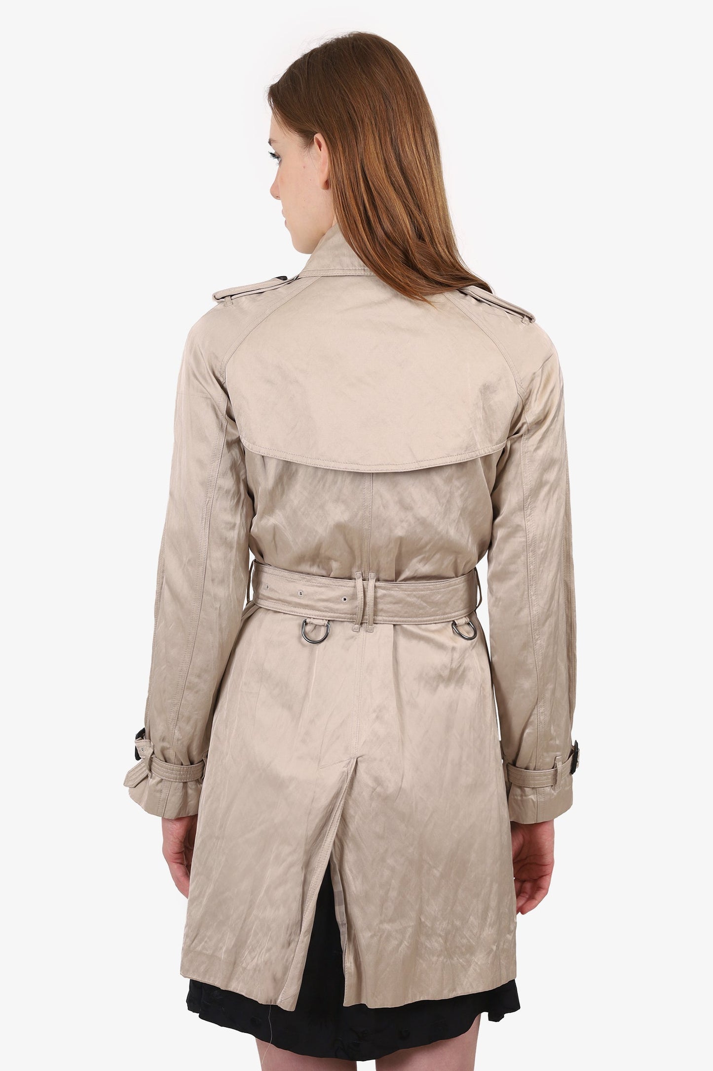 Burberry London Beige Satin Double Breasted Short Trench Coat With Belt Size 2