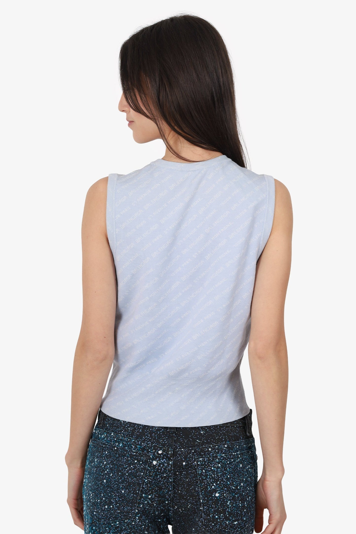 Balenciaga Blue Knit Logo All Over Vest Size 38