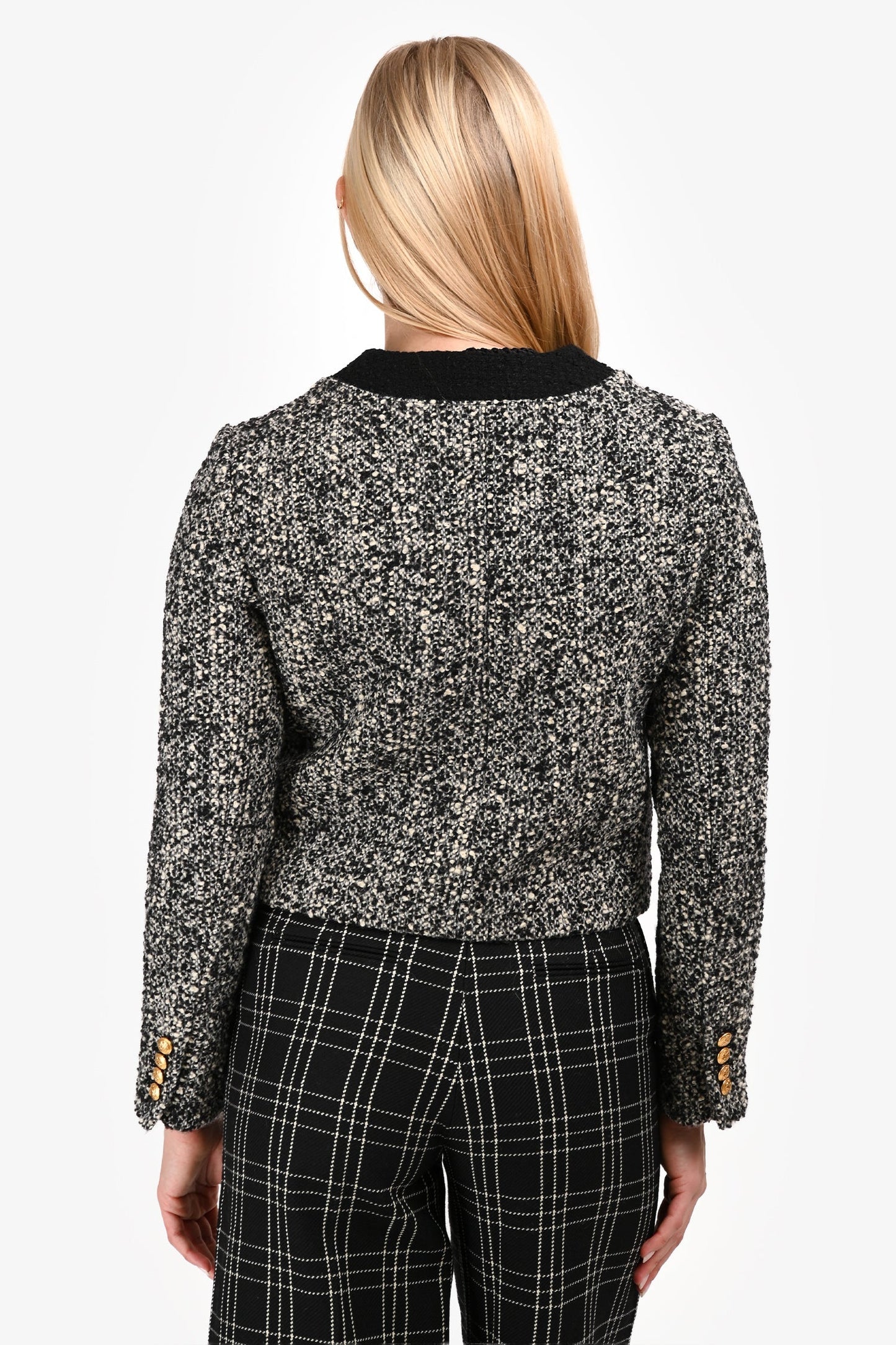 Celine Grey/Black Wool Shoulder Padded Trim Detail Blazer Size 34