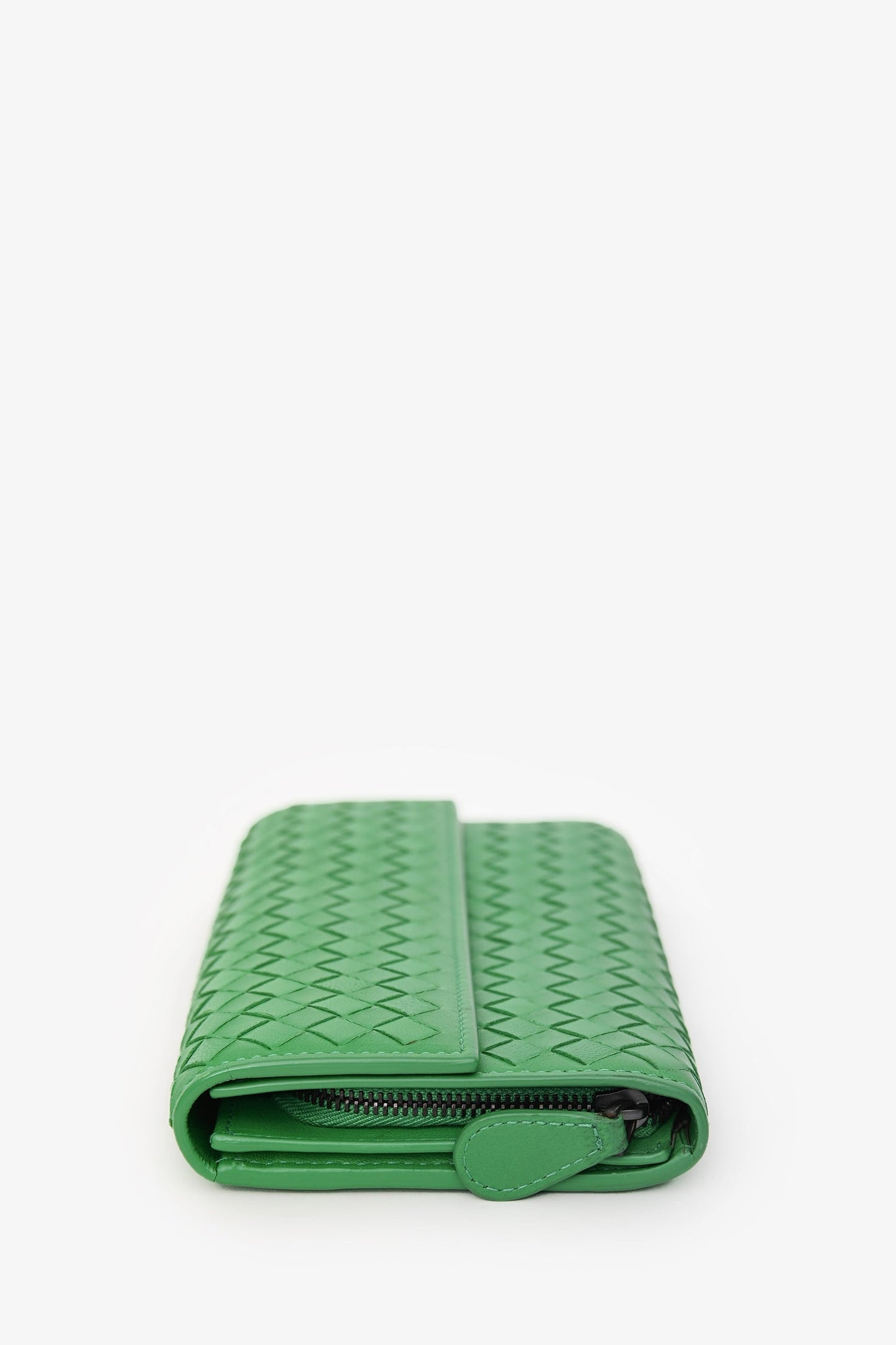 Bottega Veneta Parakeet Intrecciato Leather Full Zip Long Wallet