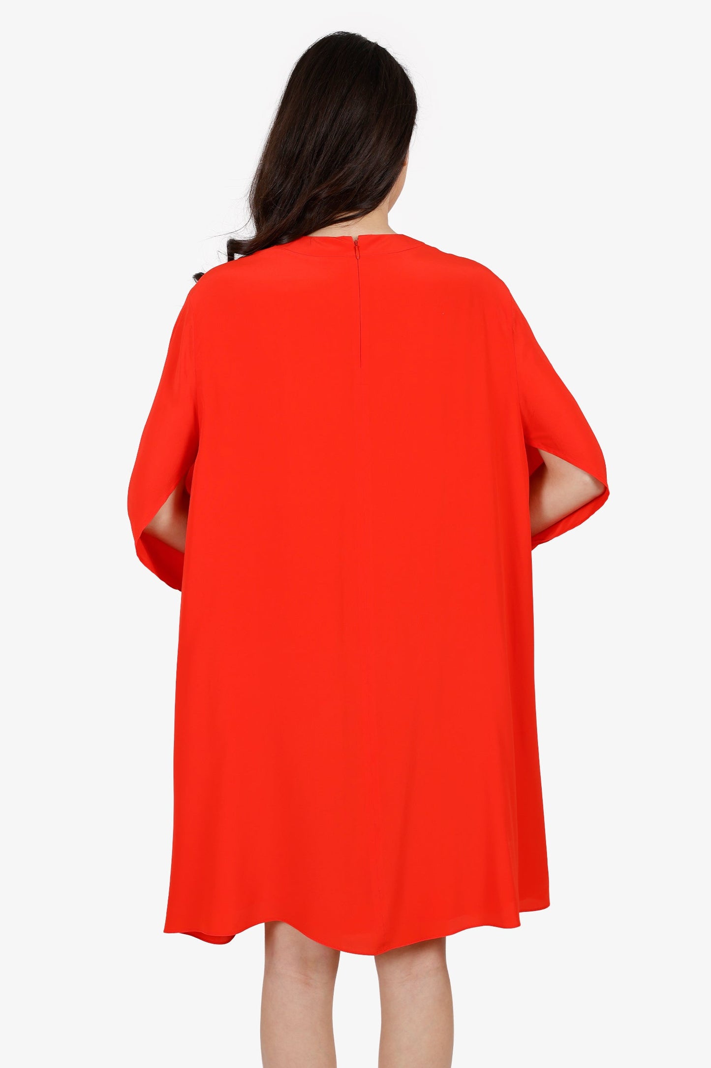 Balenciaga Red Silk Long Sleeve Dress Size 40