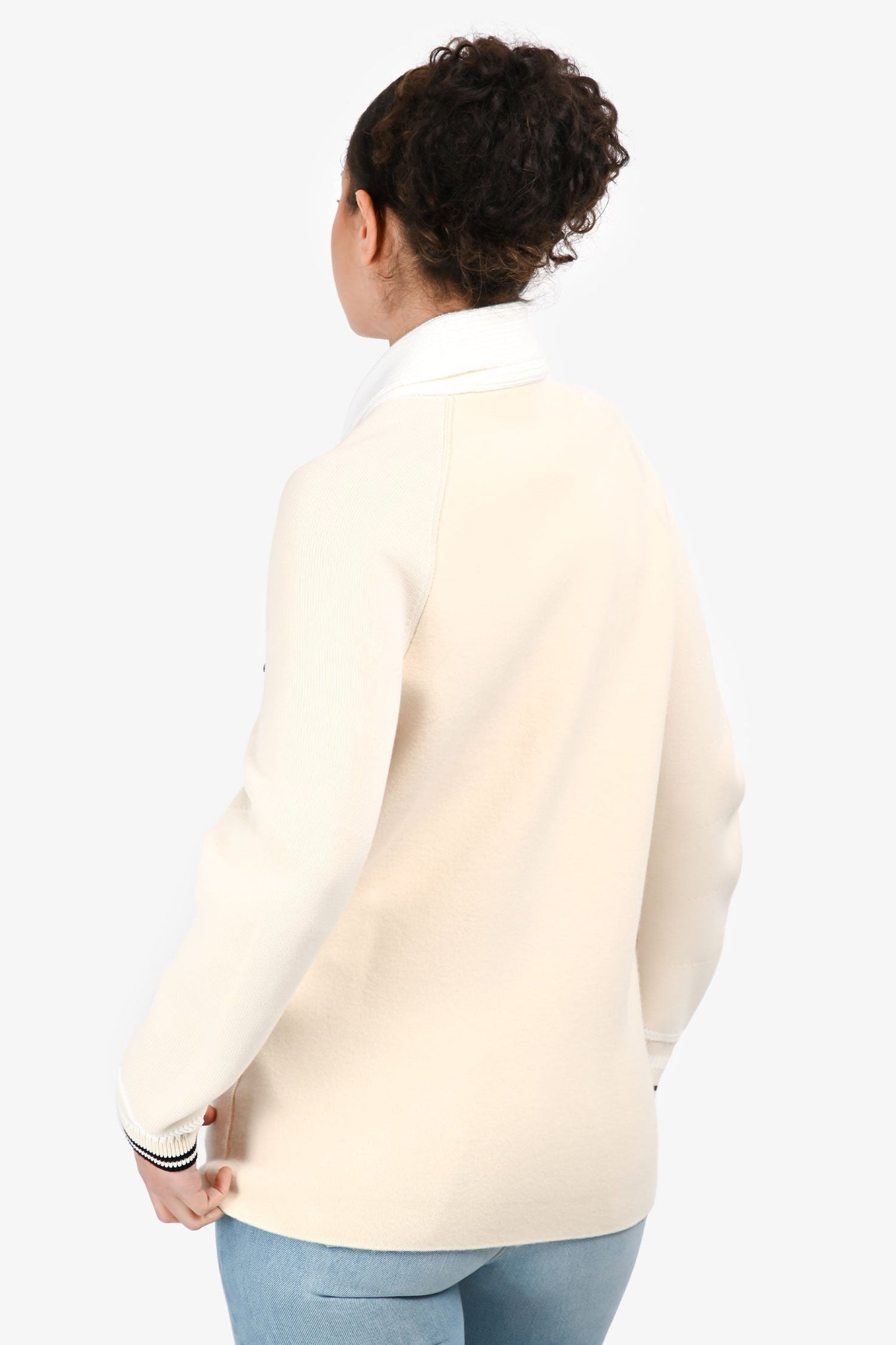 Burberry Cream Wool TB Star Patchwork Zip Up Cardigan Size 12+