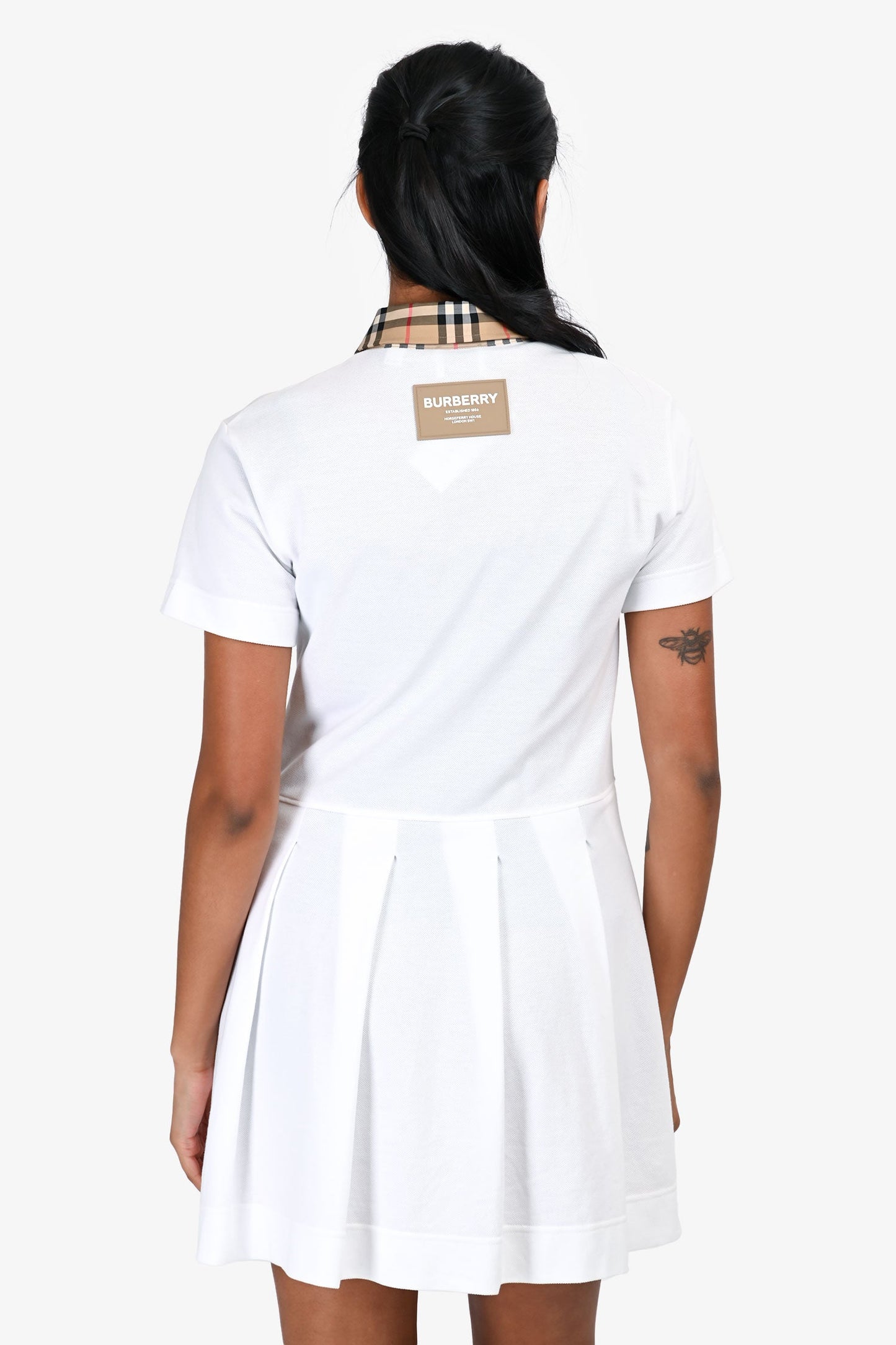 Burberry White/Brown Tartan Trim Patterned Short Sleeve Polo Dress Size 12+