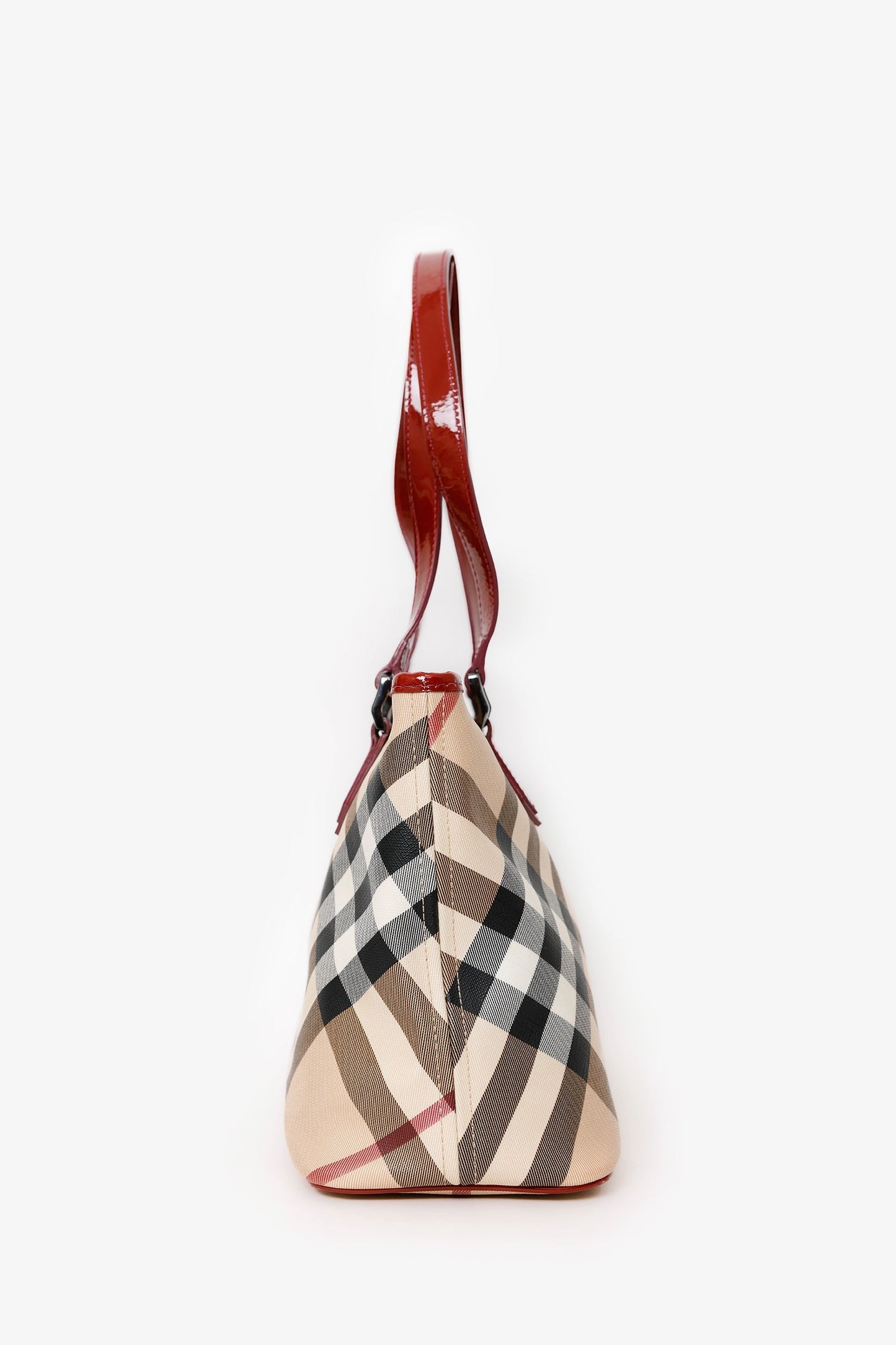 Burberry Beige/Red Coated Canvas Novacheck Top Handle Bag